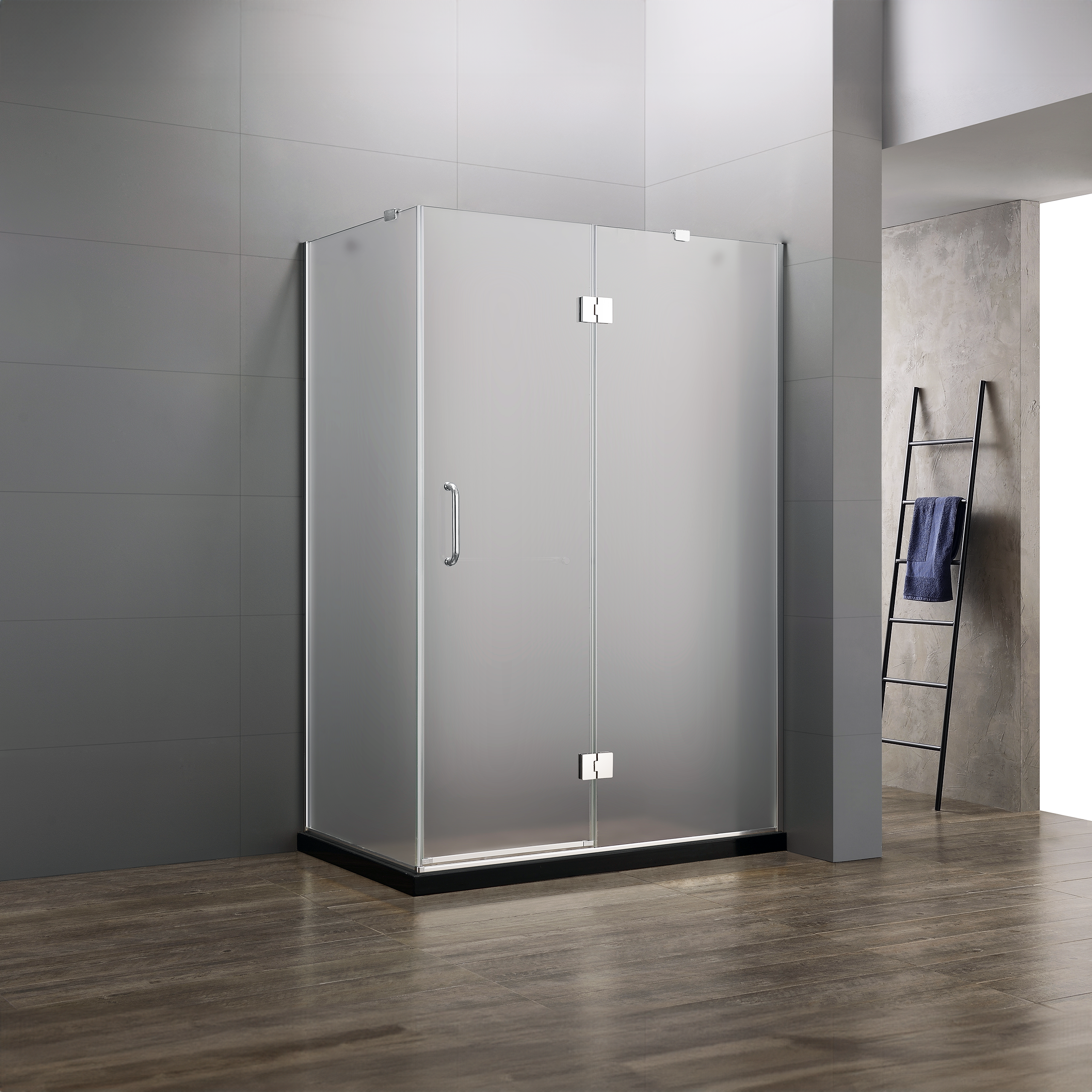 Dreamwerks 47"W x 79"H Frameless 3-Piece Corner Pivot Shower Enclosure with Chrome Hardware