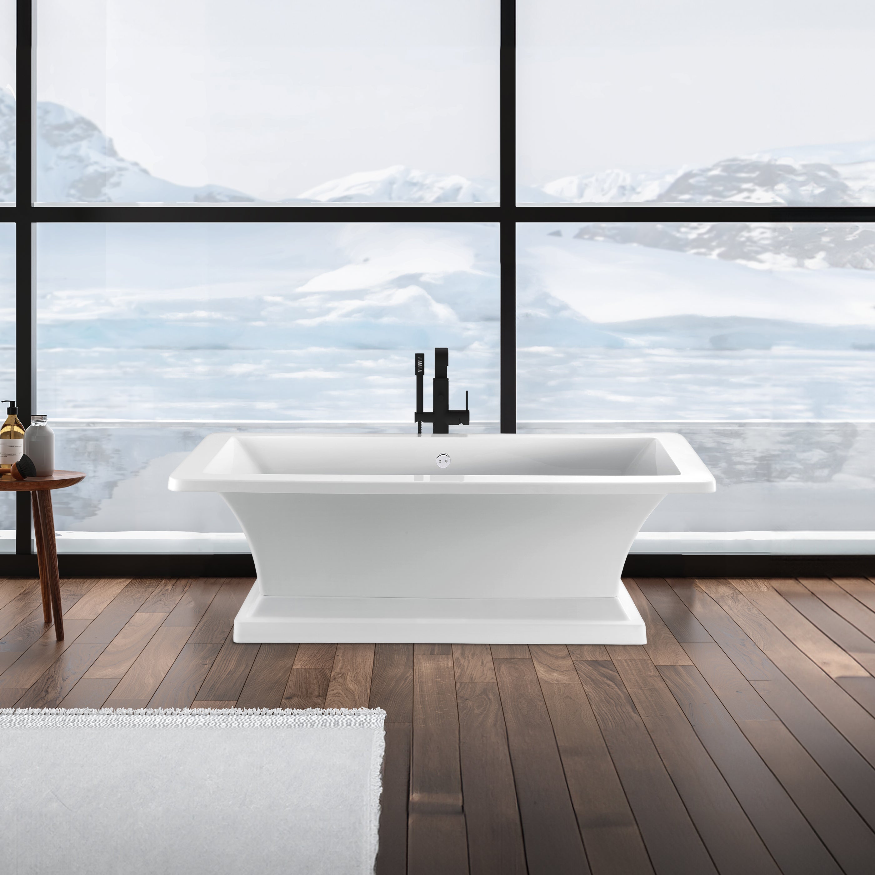 Dreamwerks pedestal bathtub, 66 inch freestanding acrylic pedestal tub, rectangular design