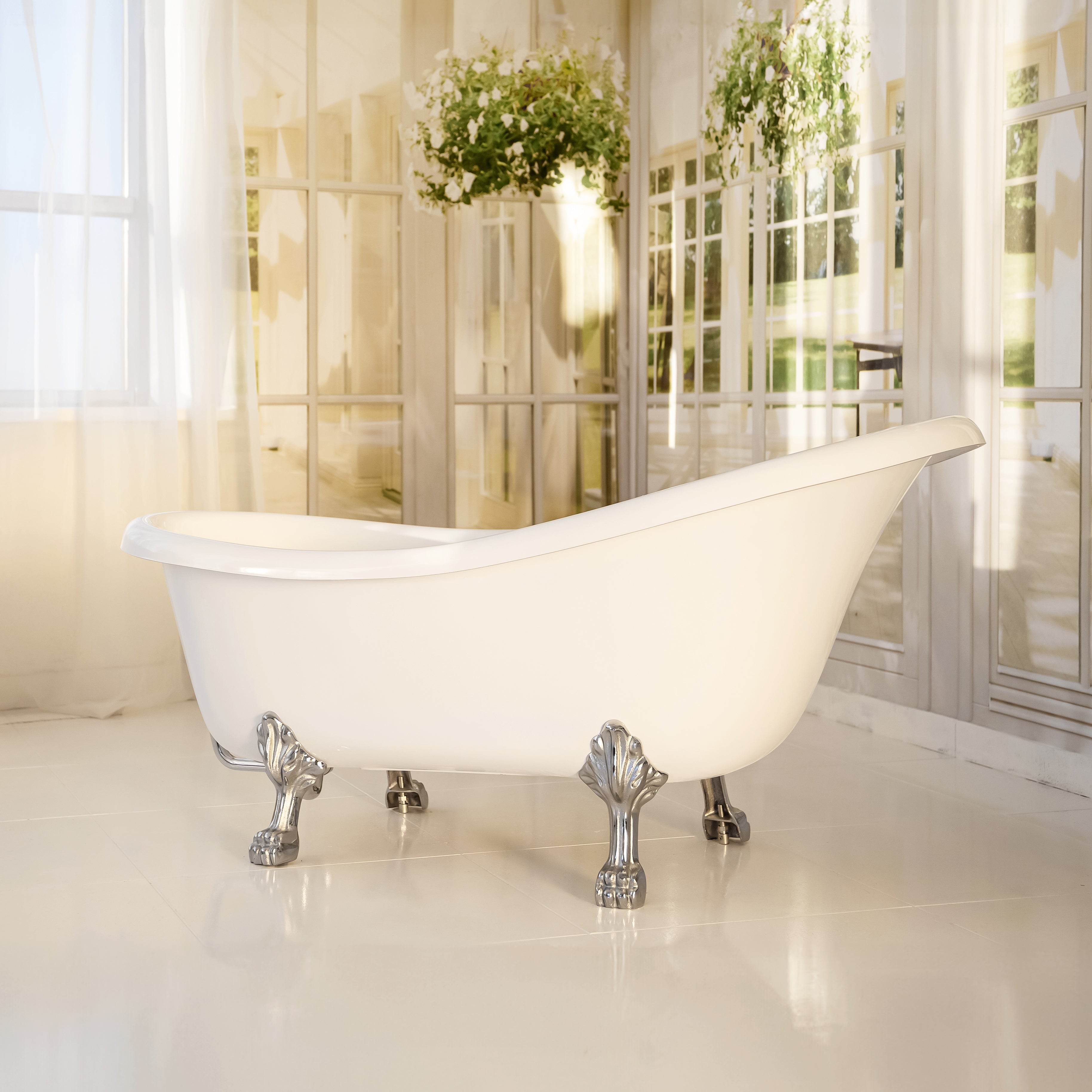 67" Acrylic Claw Foot Tub – Vintage Freestanding Bathtub for Classic Bathroom Style