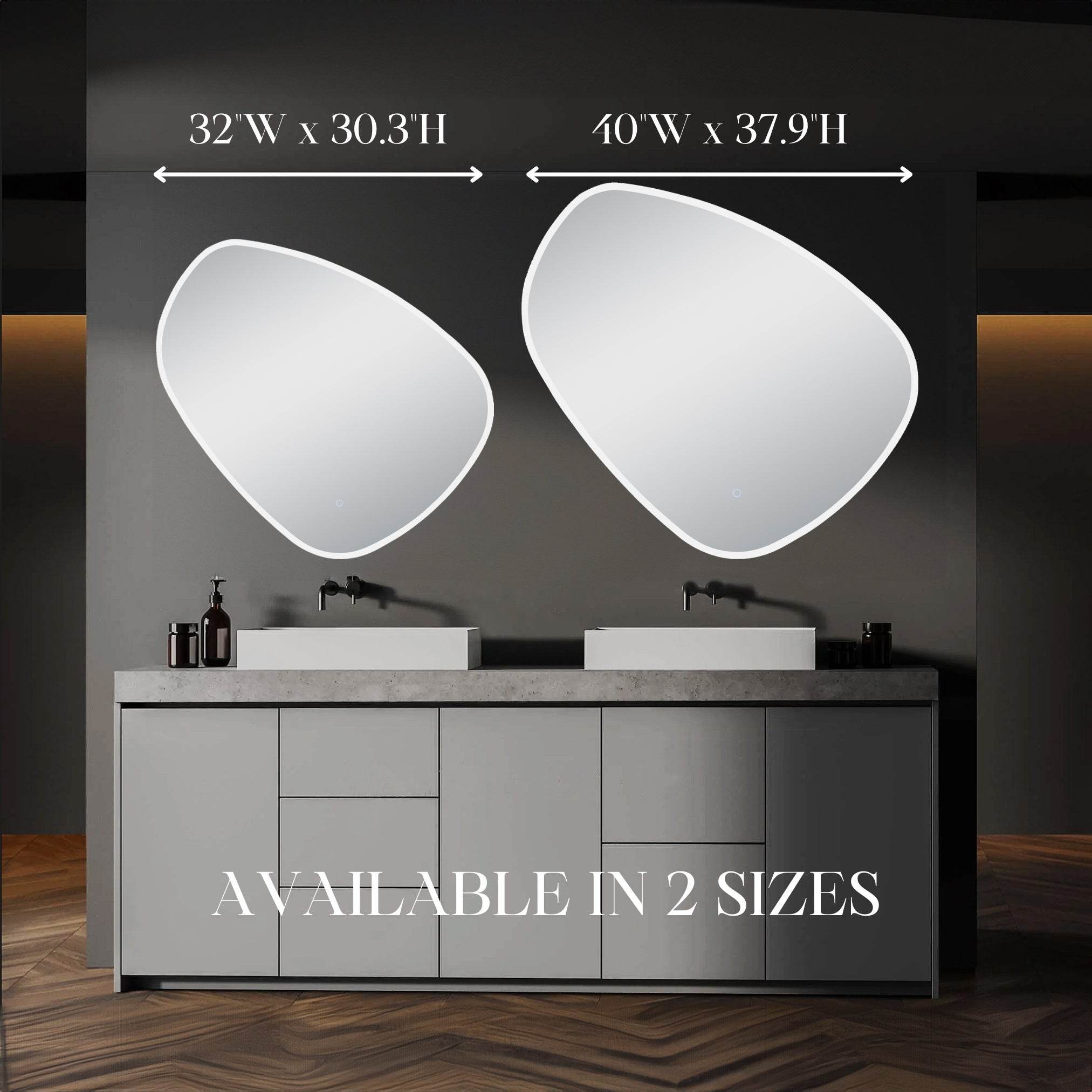 Eva Irregular Shaped LED Lighted Mirror with Dimmer & Defogger - Available in 2 Sizes - Dreamwerks