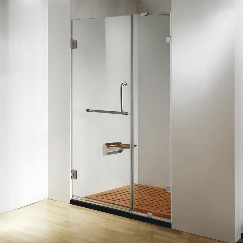60 in. frameless hinged shower door with clear glass and chrome finish – luxury bathroom door