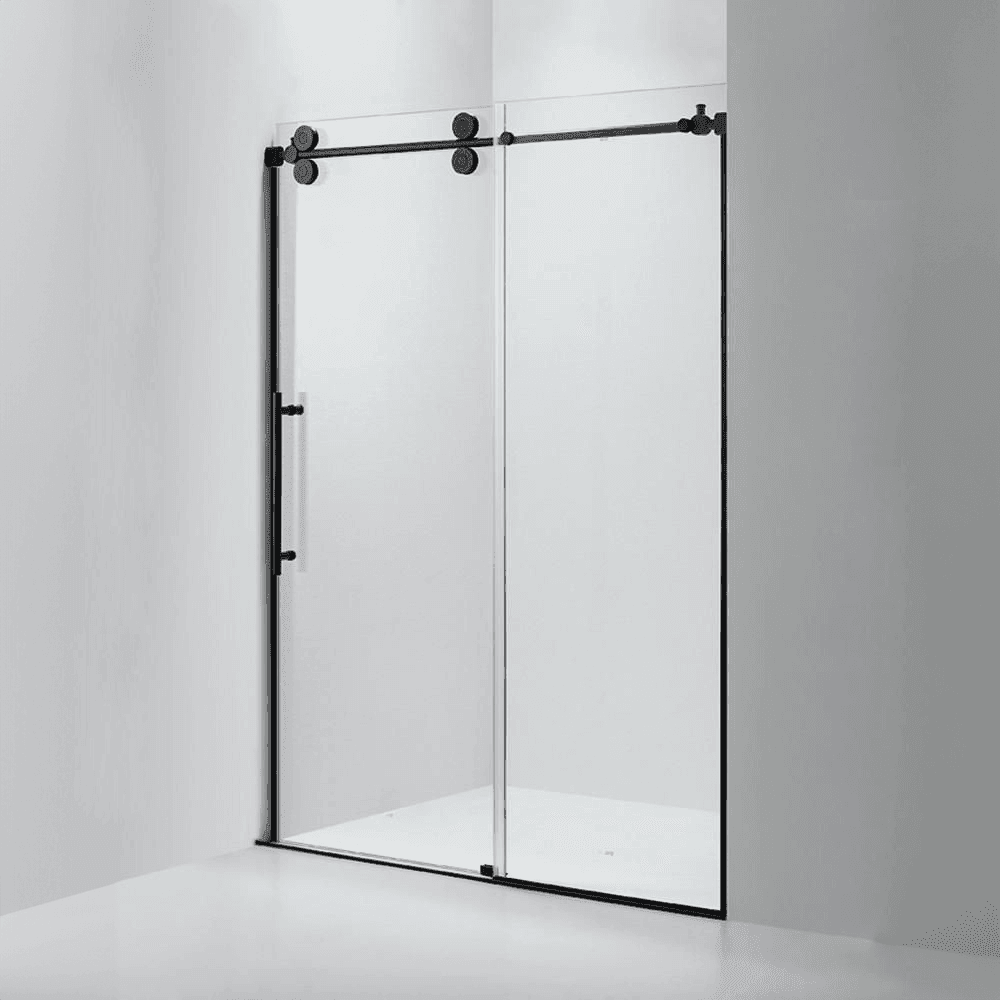 Apollo 60 in. W x 79 in. H Frameless Sliding Shower Door in Black with Clear Glass