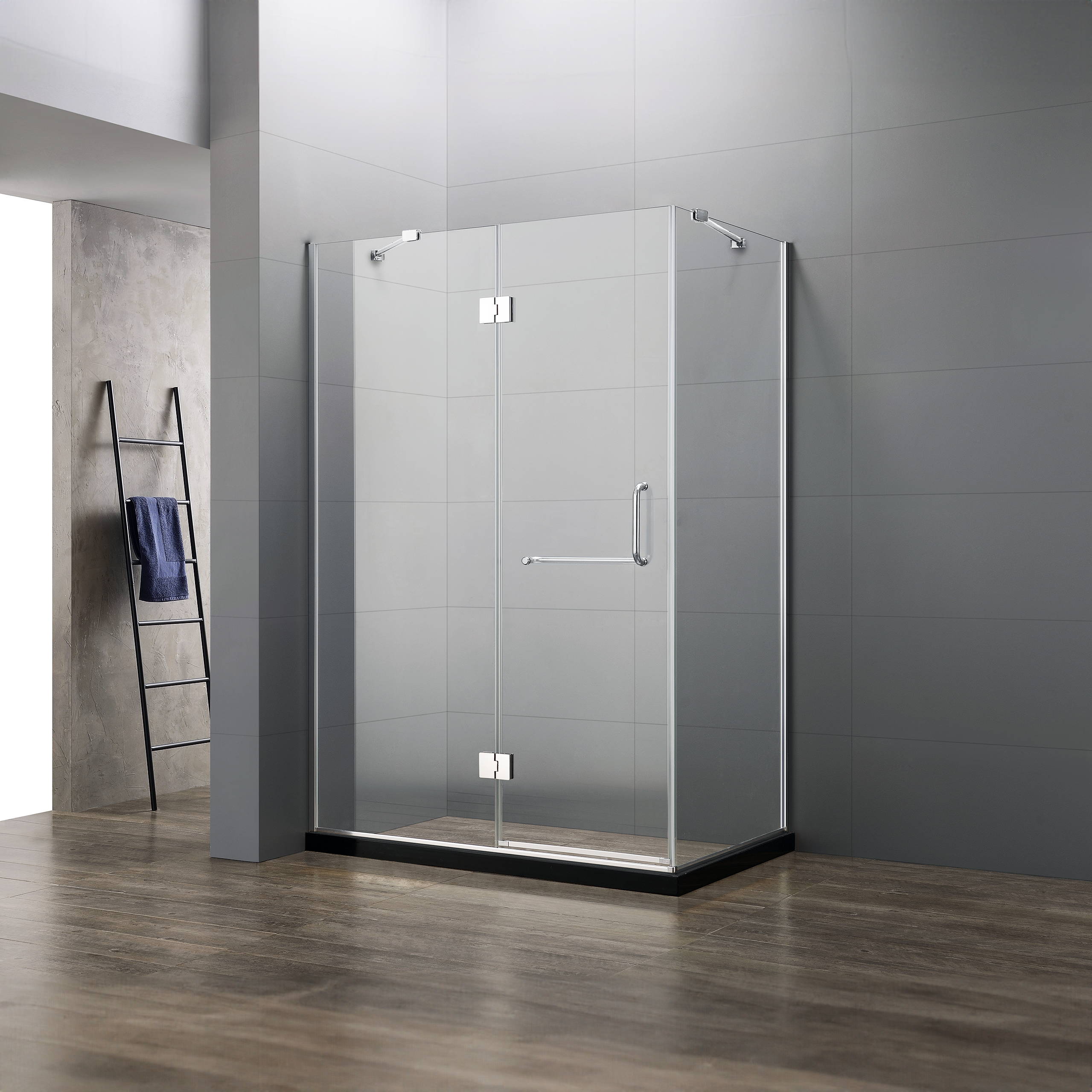 Dreamwerks 47"W x 79"H Frameless 3-Piece Corner Pivot Shower Enclosure with Chrome Hardware