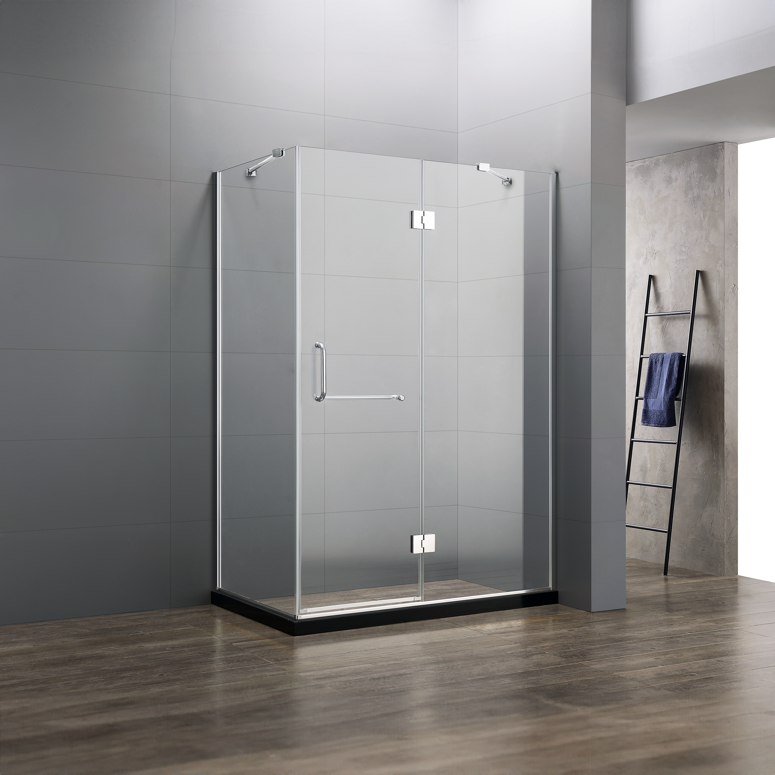Dreamwerks 47"W x 79"H Frameless 3-Piece Corner Pivot Shower Enclosure with Chrome Hardware
