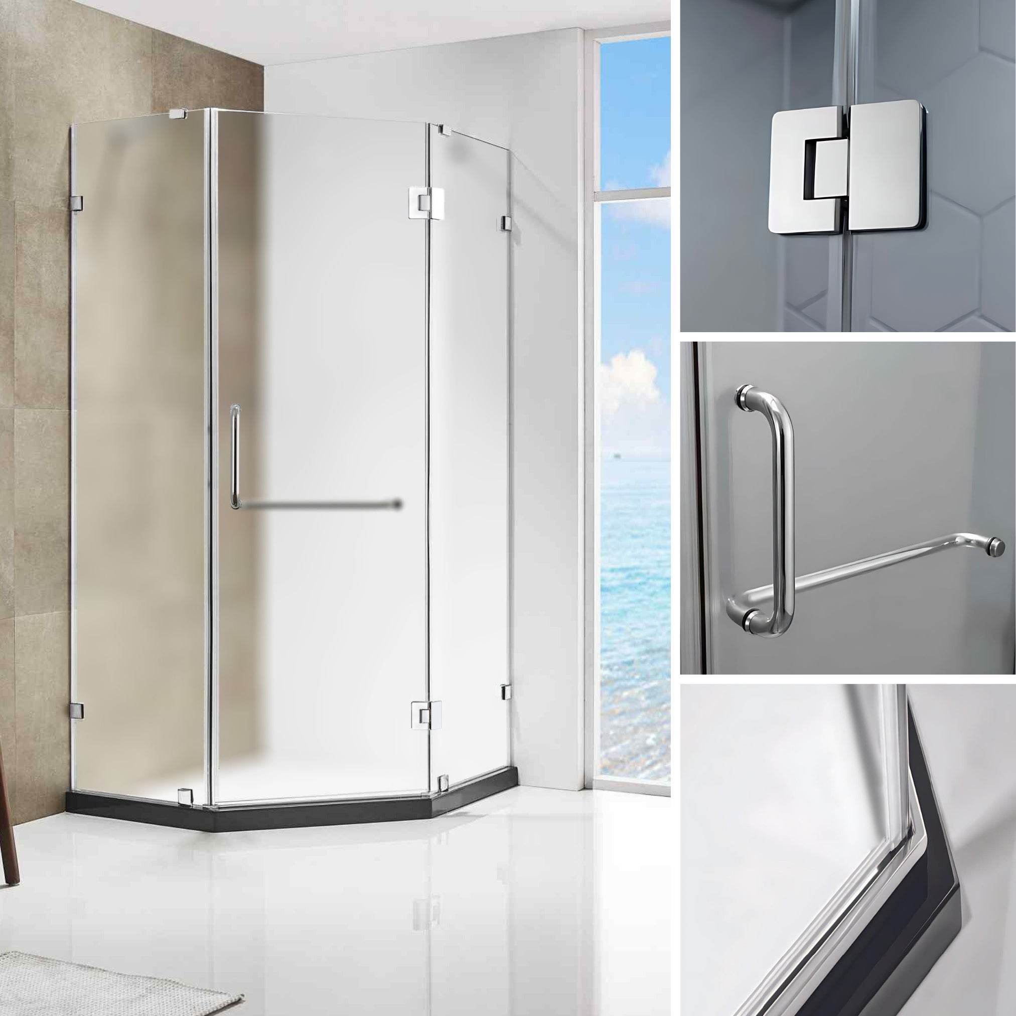 Dreamwerks 36" Neo-Angle Hinged Shower Door (Right) in Chrome with Frosted Glass & Towel Bar