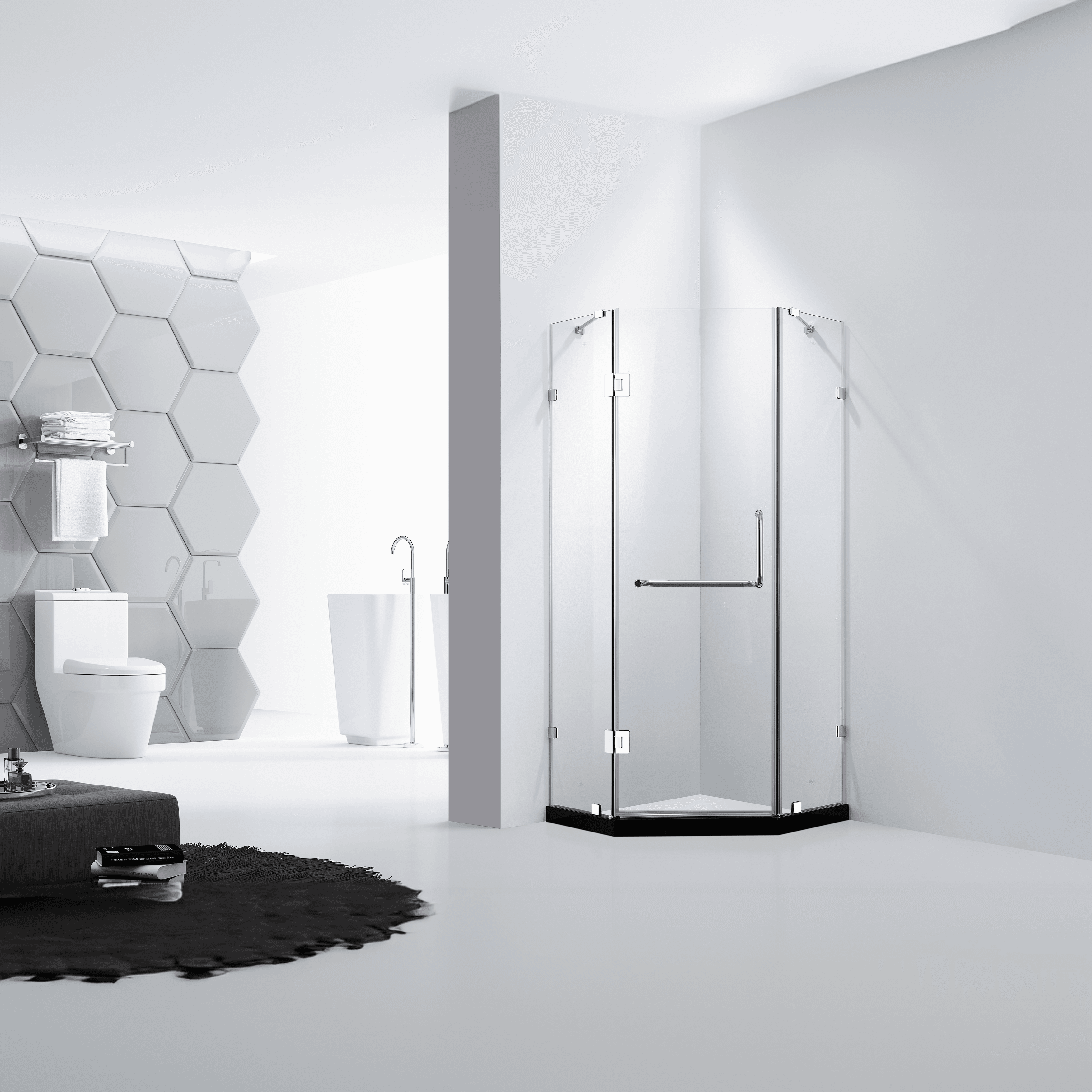 Dreamwerks 39.4"W x 79"H Frameless Neo-Angle Hinged Shower Door with Chrome Finish