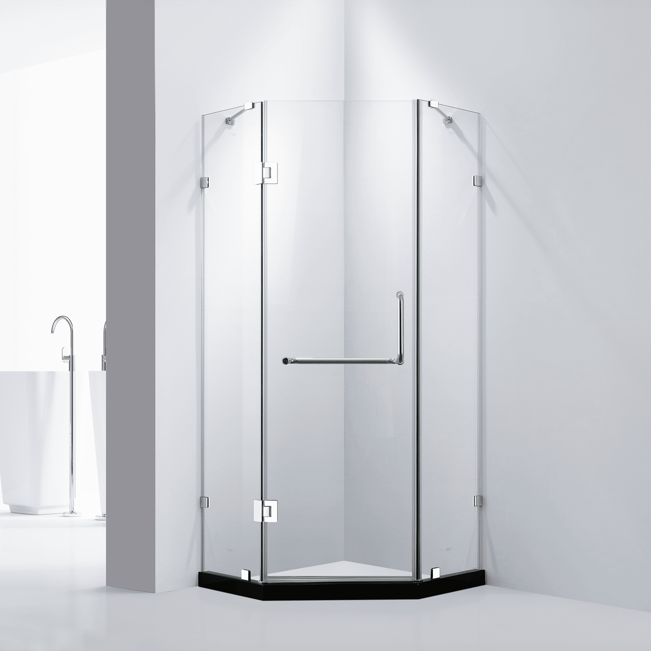 Dreamwerks 39.4"W x 79"H Frameless Neo-Angle Hinged Shower Door with Chrome Finish
