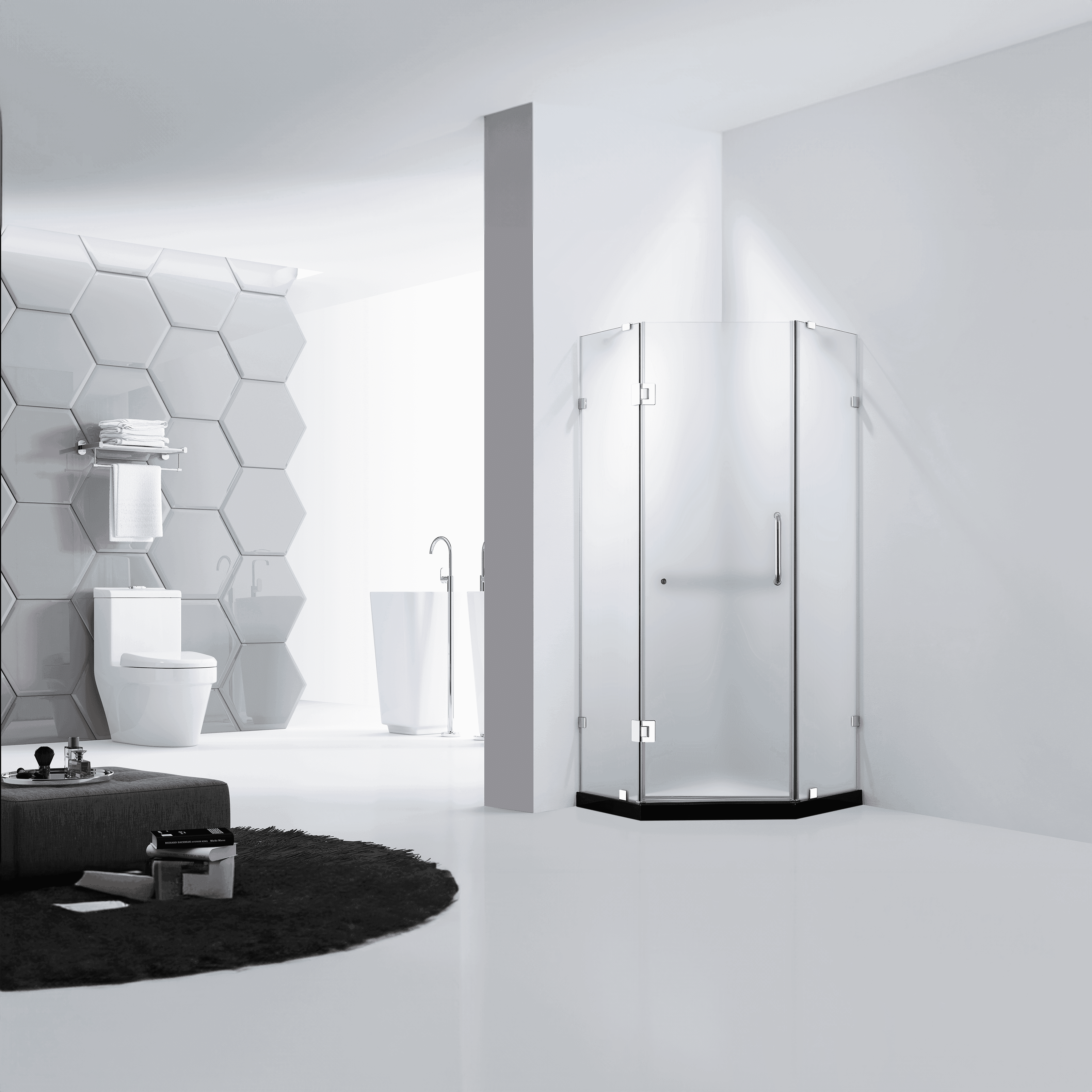 Dreamwerks 39.4"W x 79"H Frameless Neo-Angle Hinged Shower Door with Chrome Finish