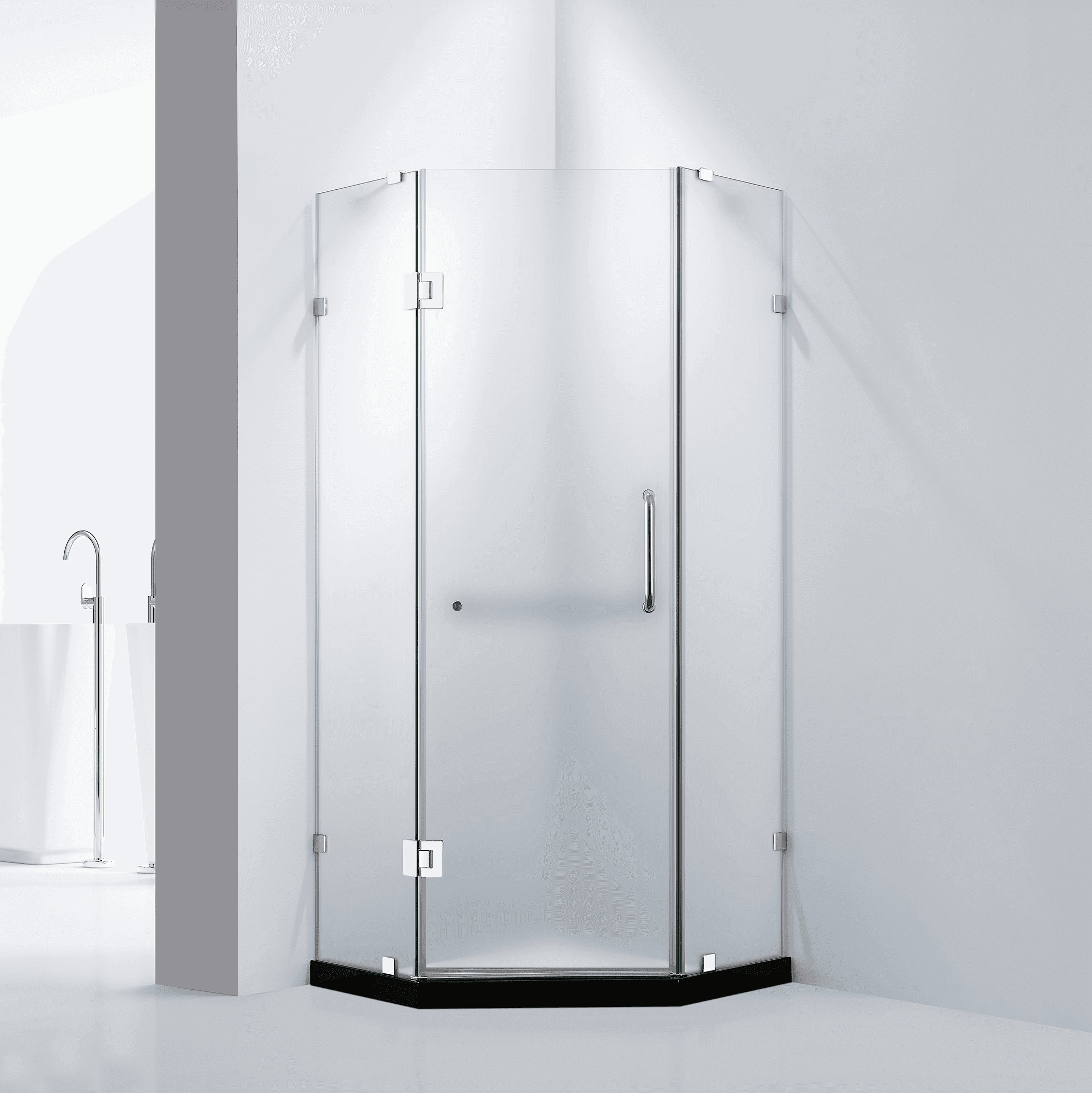 Dreamwerks 36" Frameless Neo-Angle Hinged Shower Door (Left) in Chrome with Frosted Glass