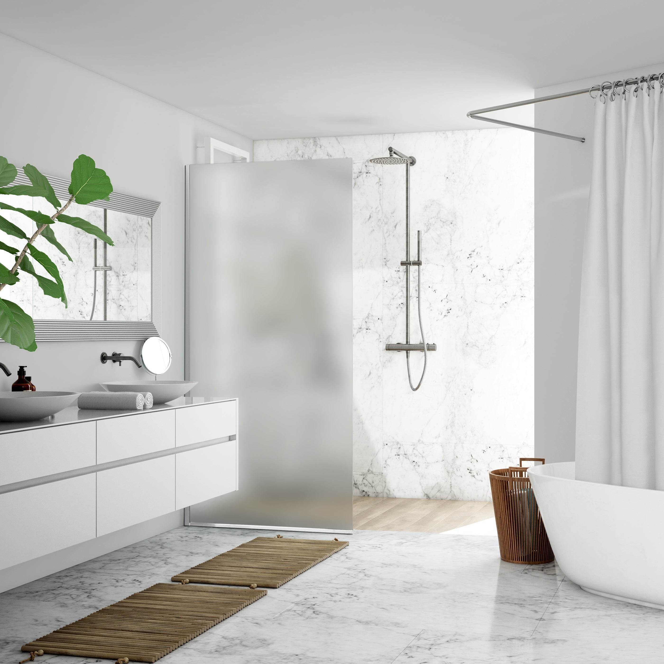 35.4 in. frameless fixed shower door in chrome with clear or frosted glass – elegant bathroom screen