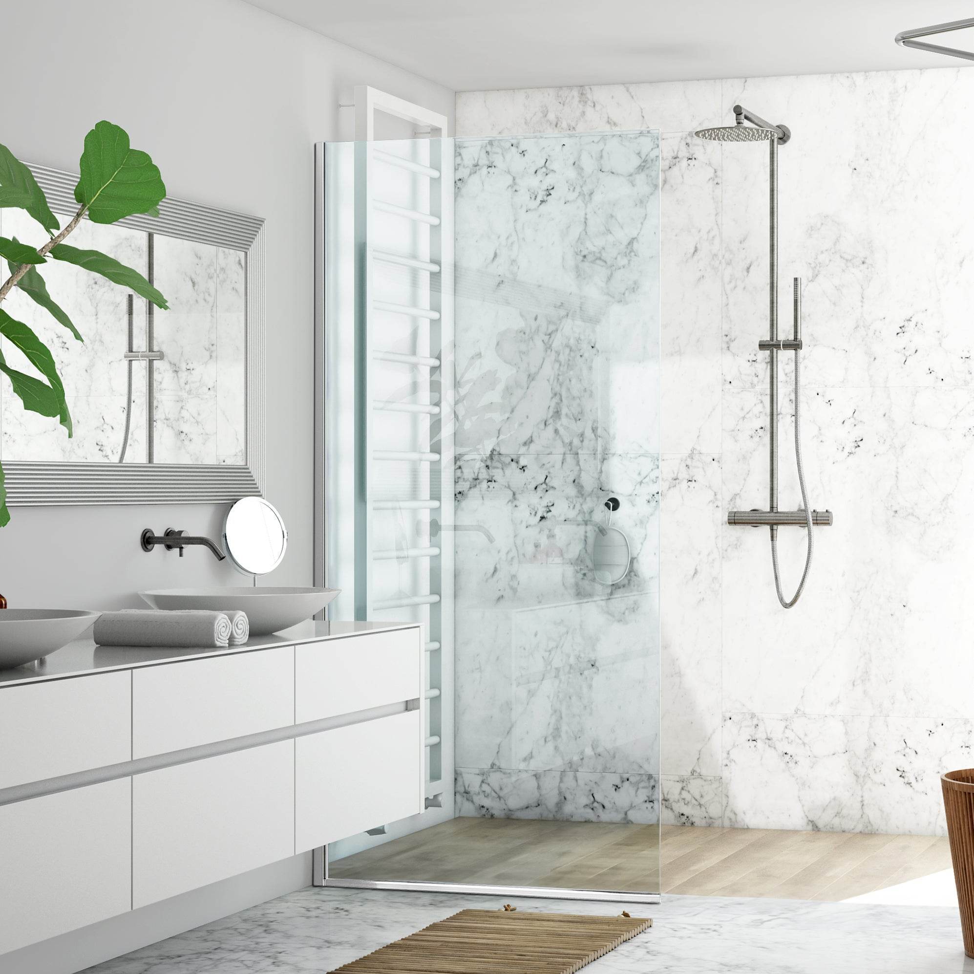 35.4 in. frameless fixed shower door in chrome with clear or frosted glass – elegant bathroom screen