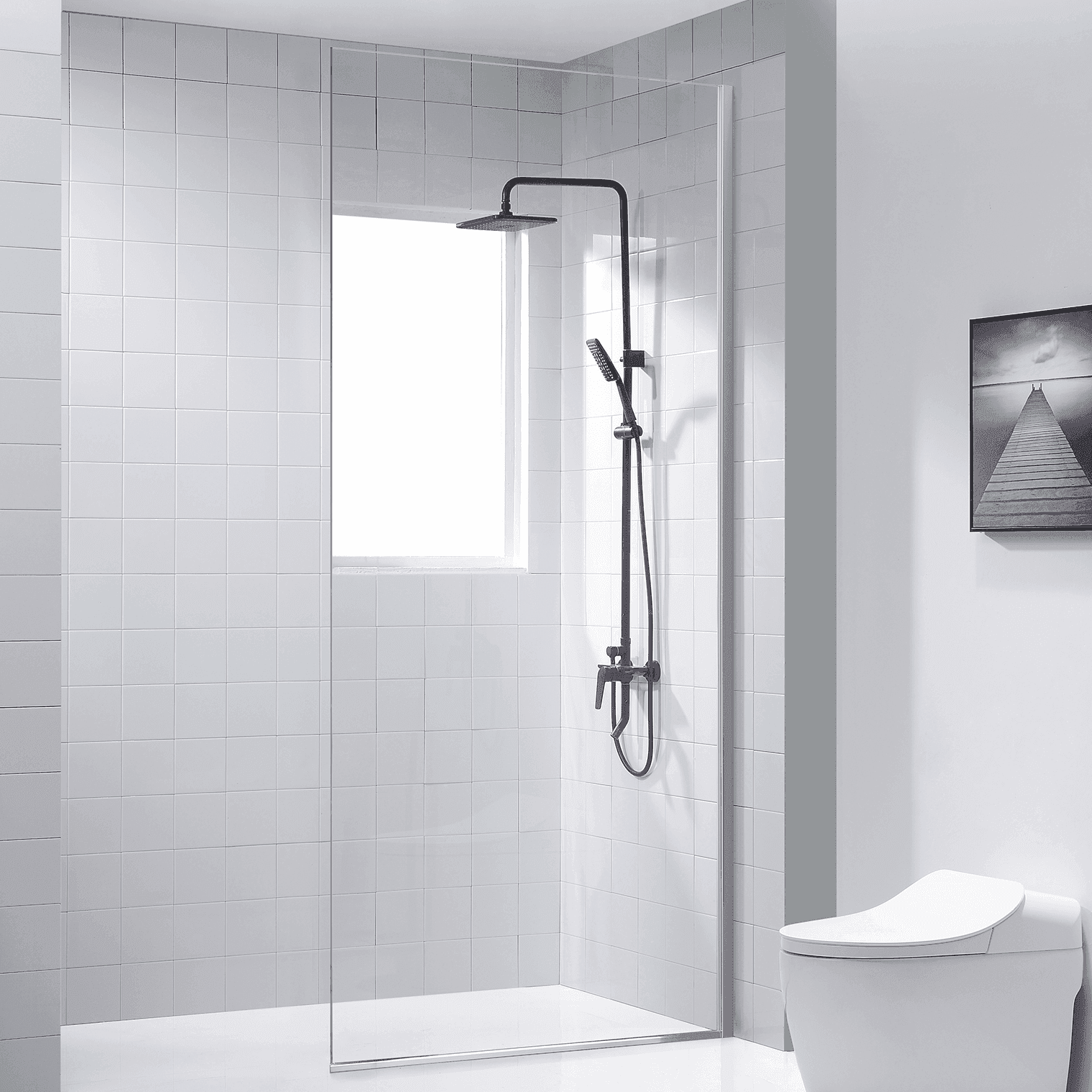 35.4 in. frameless fixed shower door in chrome with clear or frosted glass – elegant bathroom screen