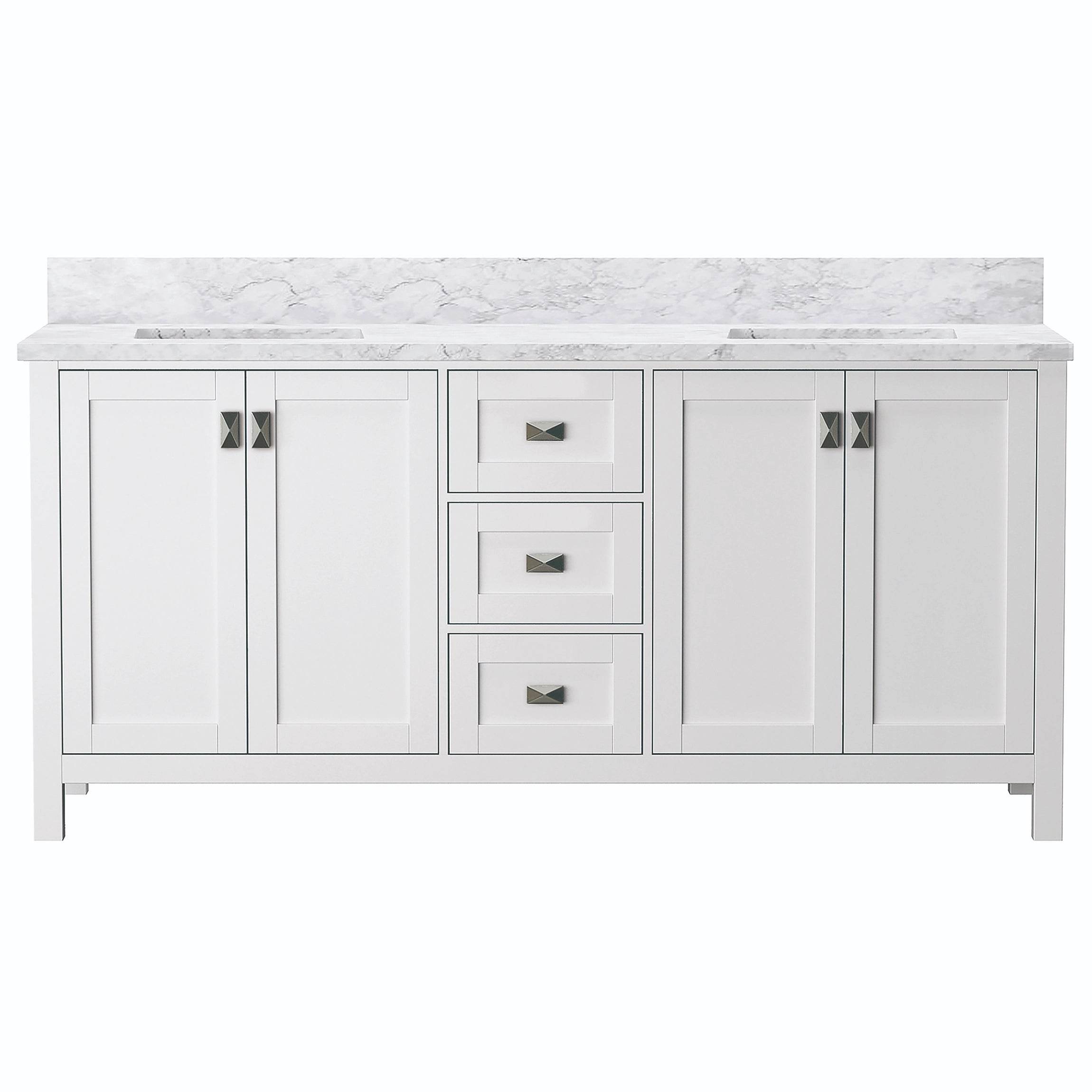 Maison 72 inch Carrara marble vanity with soft close drawers and undermount sinks - White