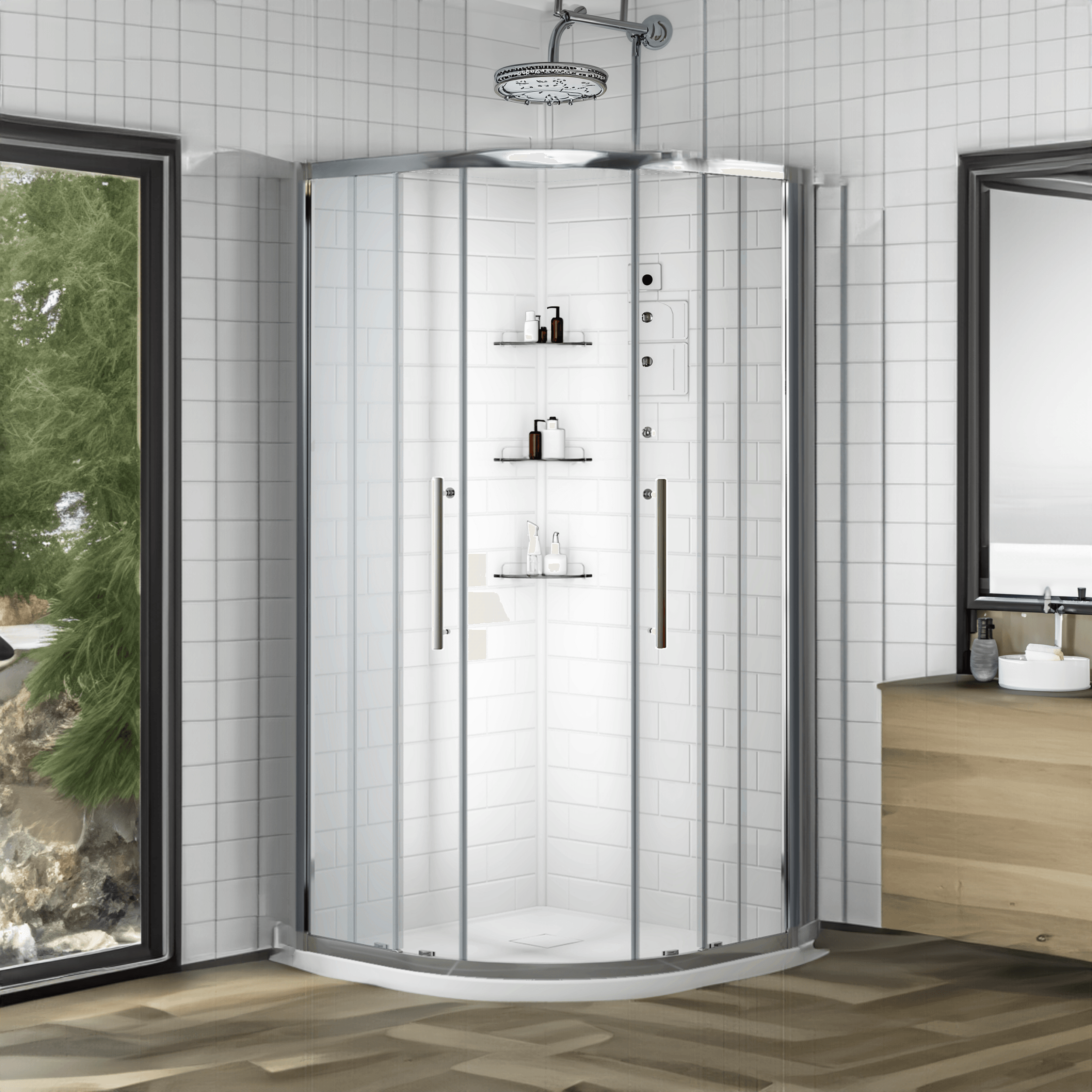 Monaco 36 in. W x 36 in. D x 75 in. H Round Chrome Shower Kit