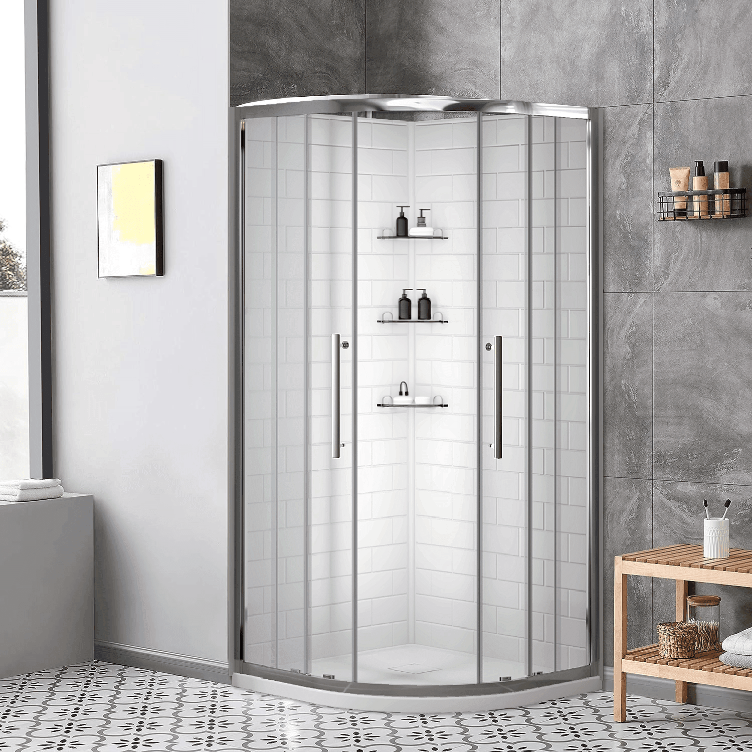 Monaco 36 in. W x 36 in. D x 75 in. H Round Chrome Shower Kit - Dreamwerks