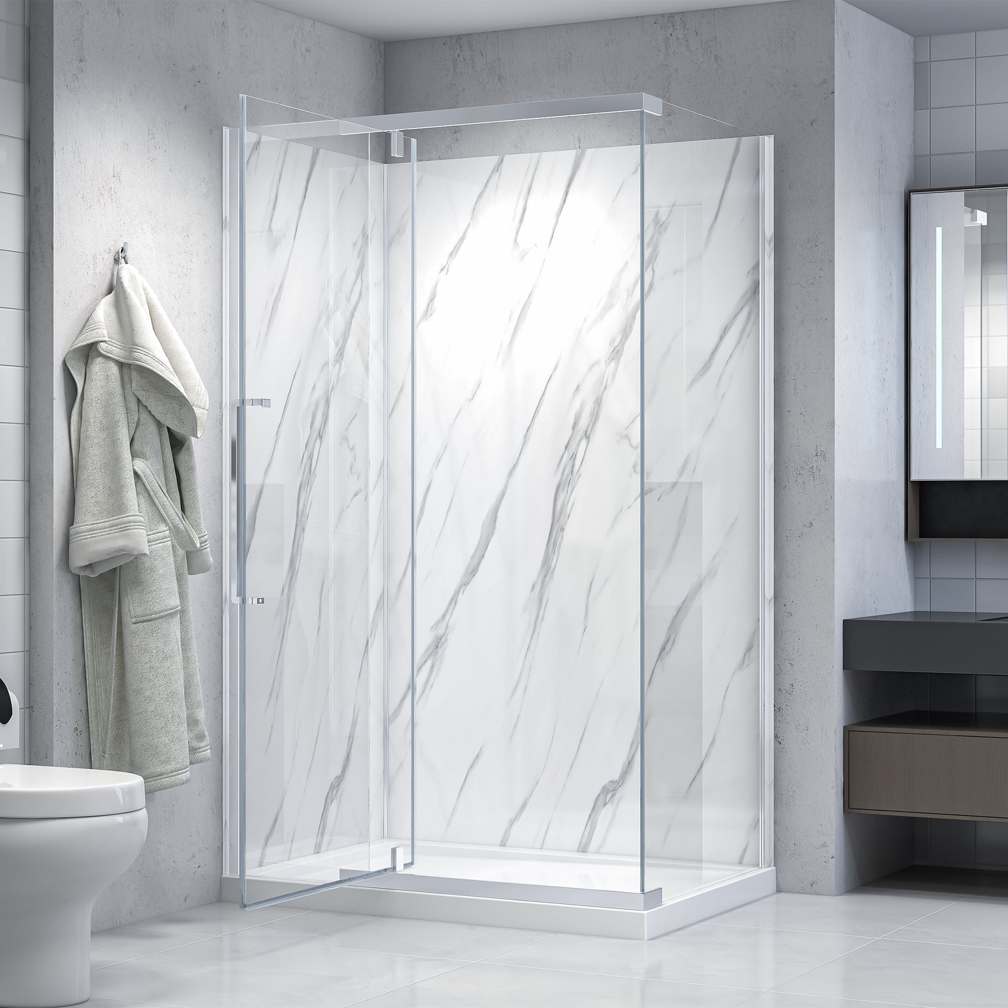 Vienna chrome shower kit with pivot shower door and durable base – all-in-one bathroom upgrade