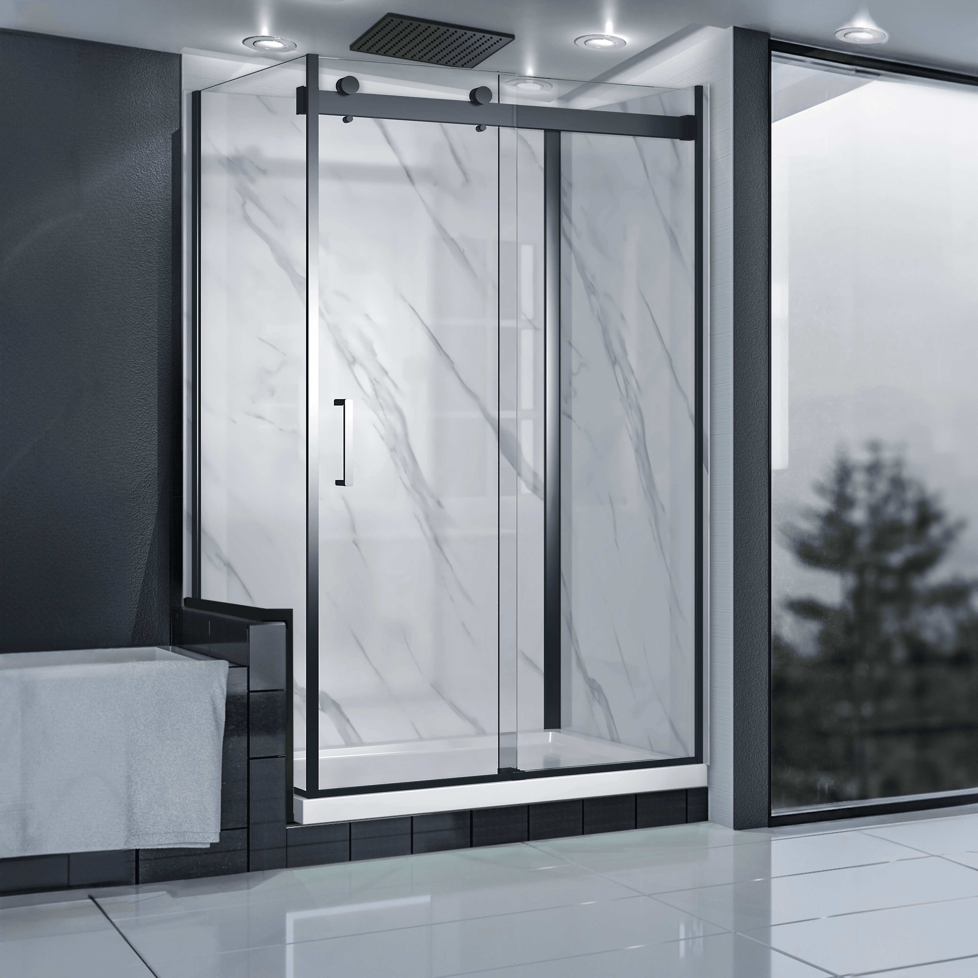 Bristol 48 in. W x 32 in. D x 79.2 in. H Rectangular Black Shower Kit