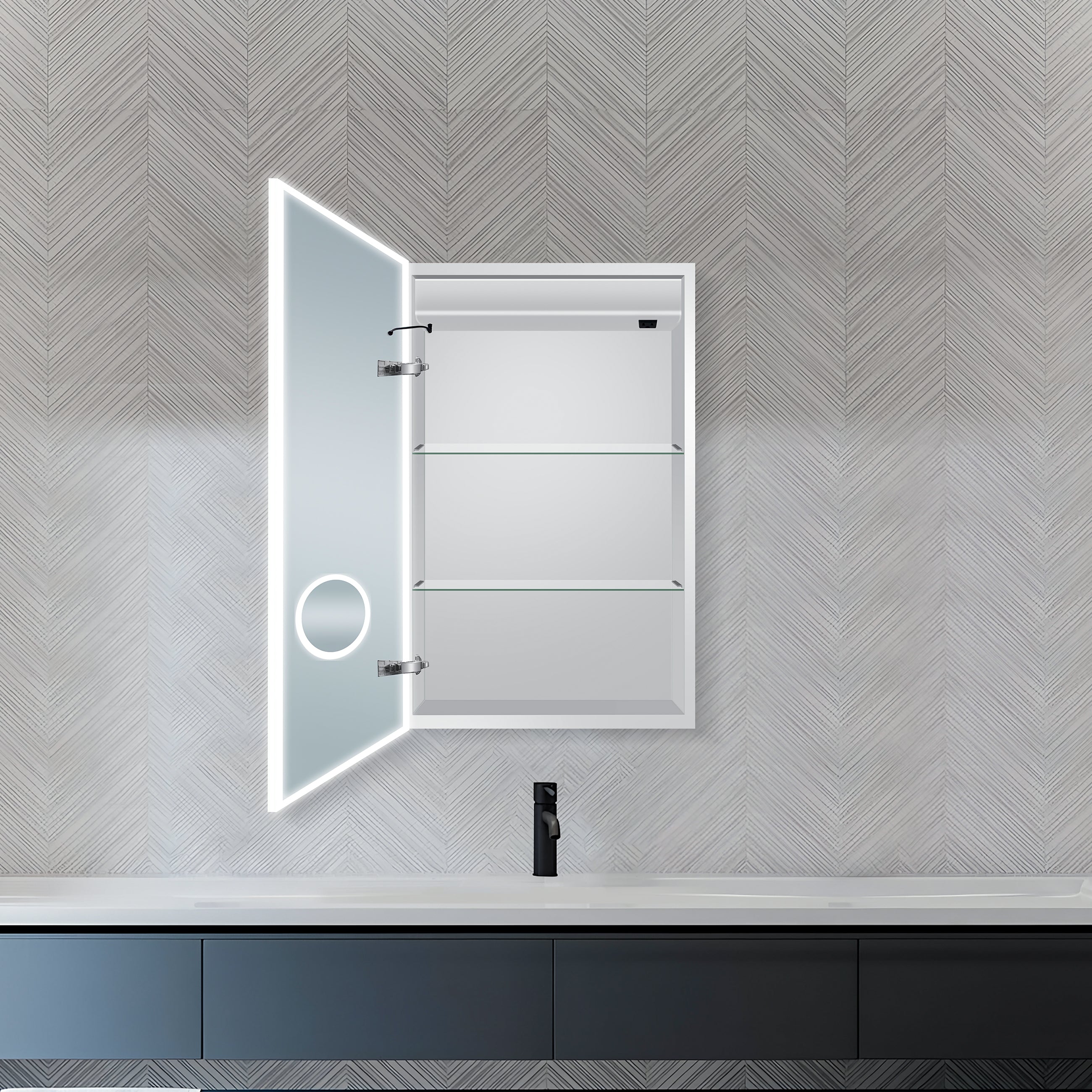 Dhalia LED Bathroom Medicine Cabinet with Defogger and Internal 3X Makeup Mirror - Available in 5 Sizes