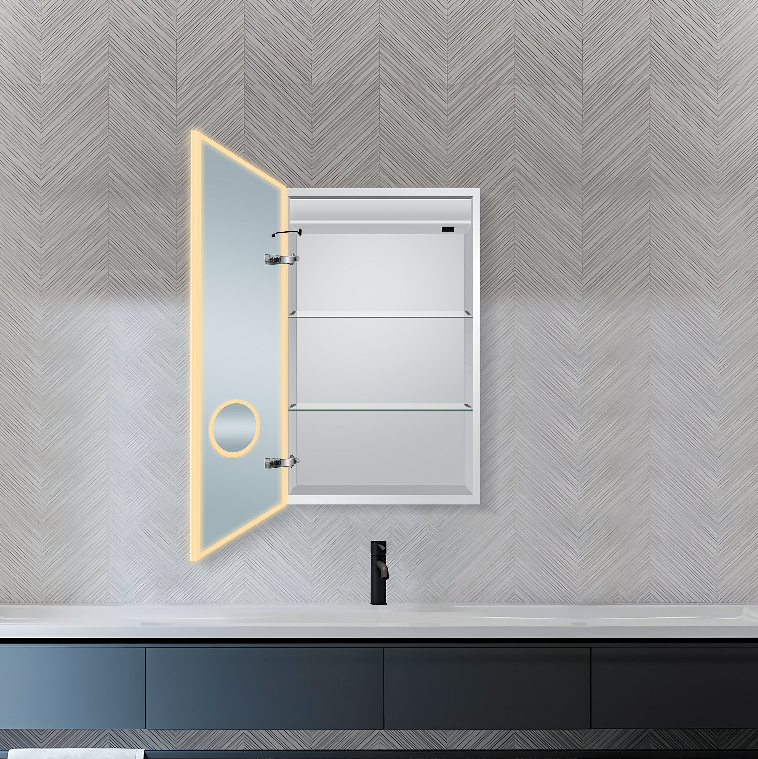 Dhalia LED Bathroom Medicine Cabinet with Defogger and Internal 3X Makeup Mirror - Available in 5 Sizes