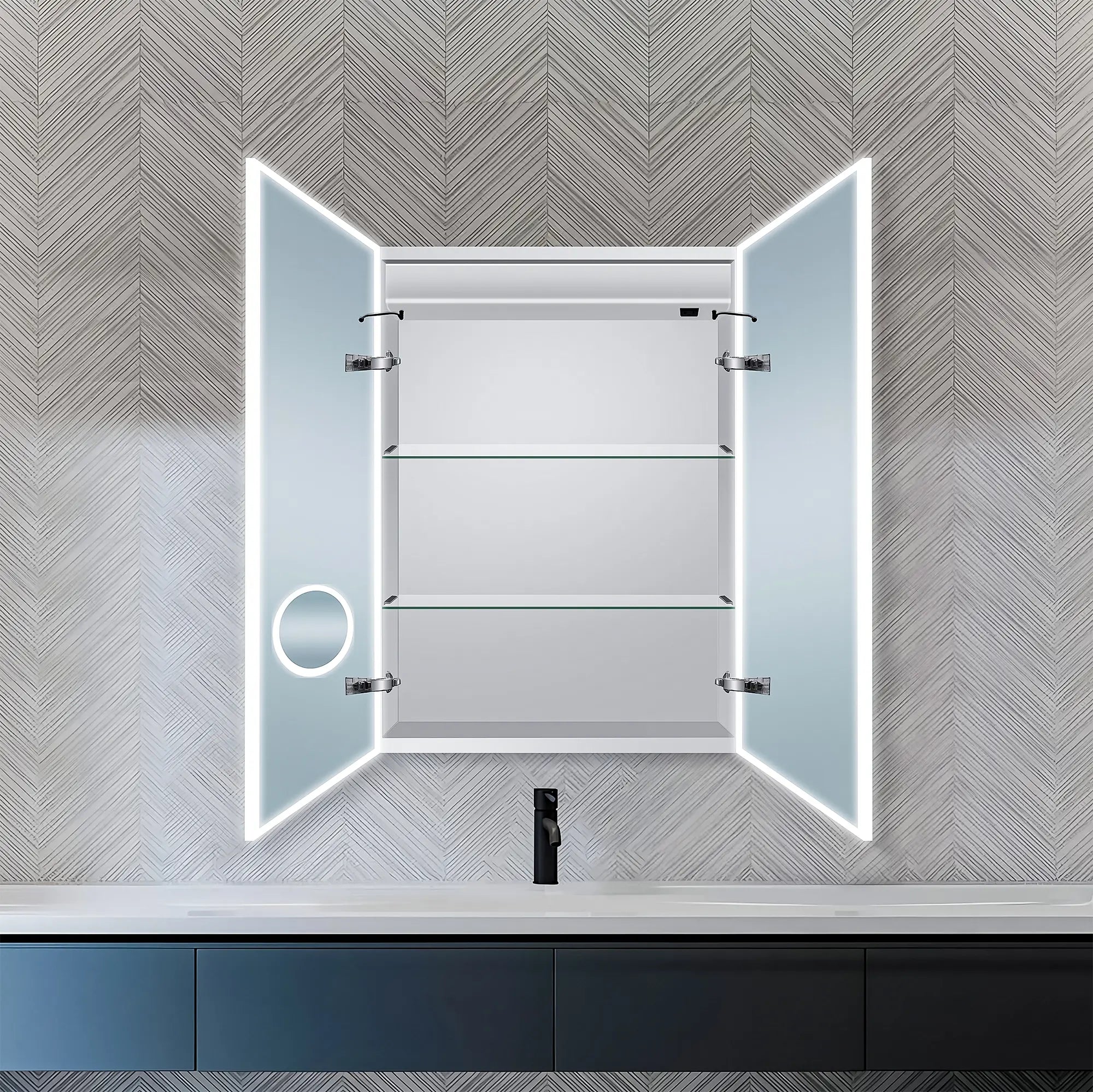 Dhalia LED Bathroom Medicine Cabinet with Defogger and Internal 3X Makeup Mirror - Available in 5 Sizes