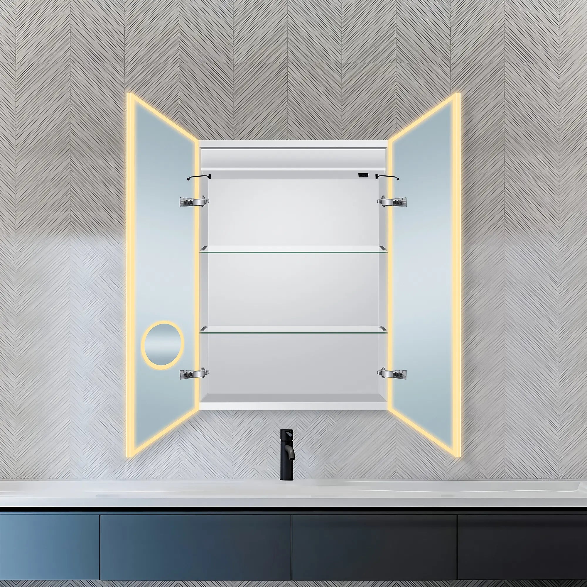 Dhalia LED Bathroom Medicine Cabinet with Defogger and Internal 3X Makeup Mirror - Available in 5 Sizes