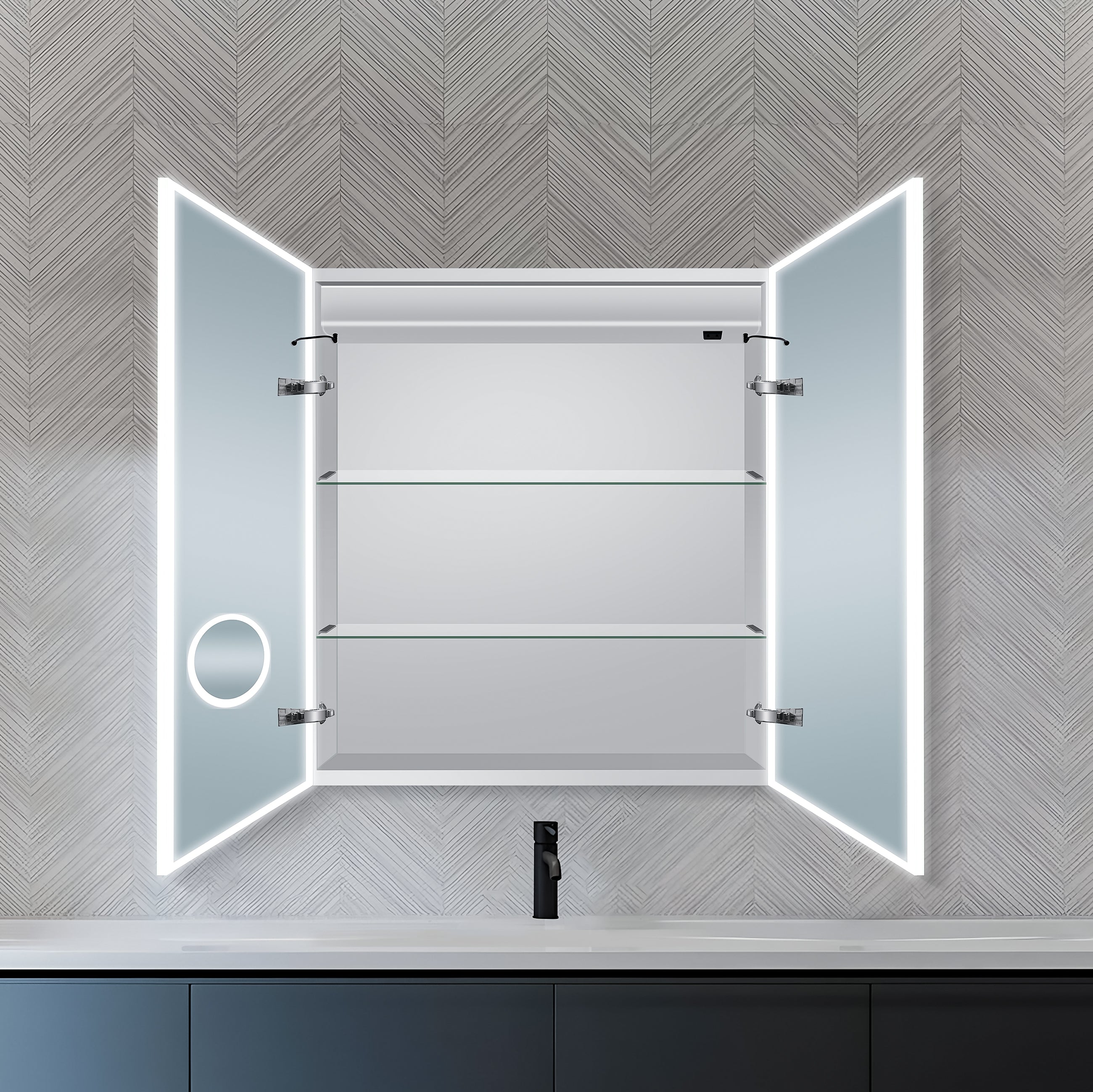 Dhalia LED Bathroom Medicine Cabinet with Defogger and Internal 3X Makeup Mirror - Available in 5 Sizes