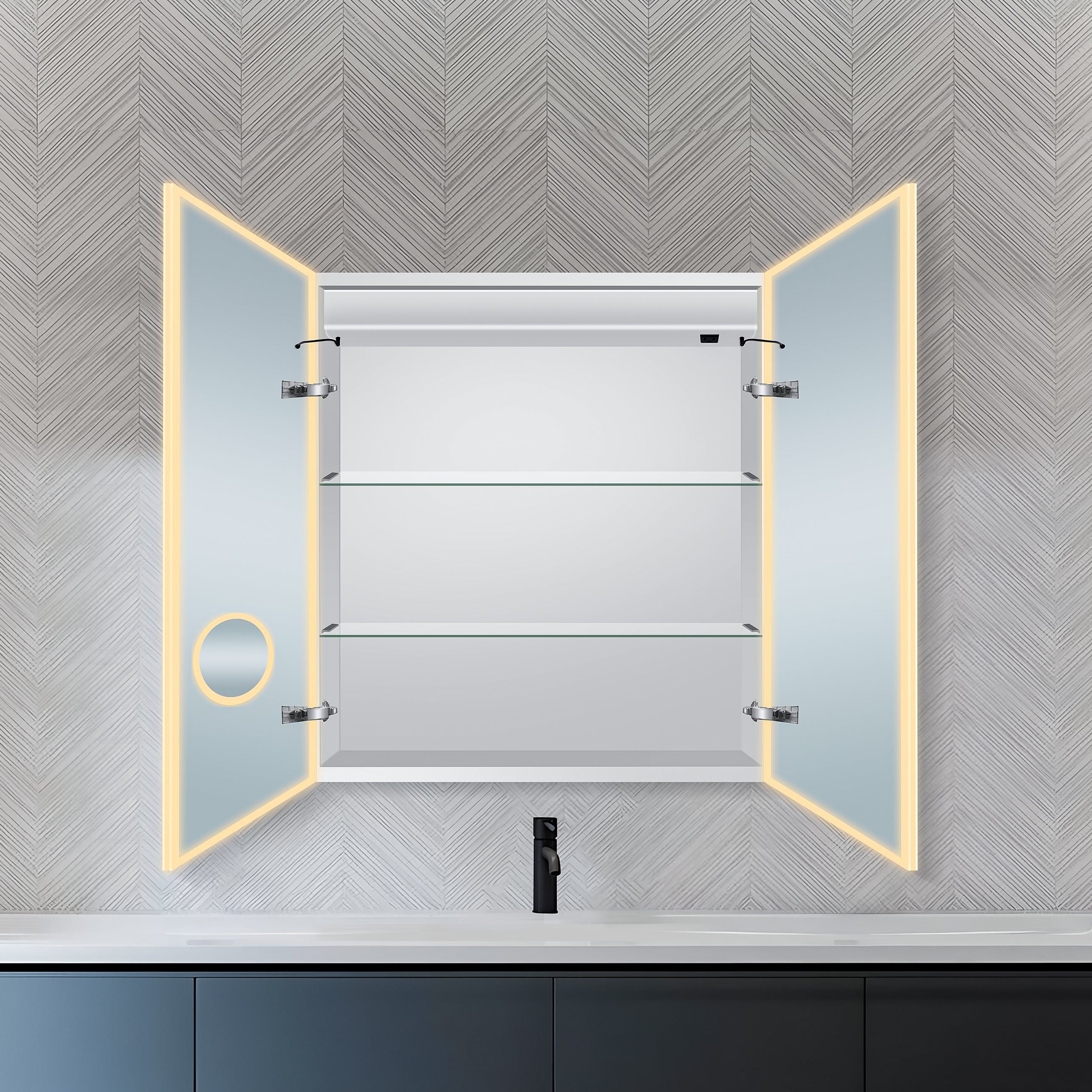 Dhalia LED Bathroom Medicine Cabinet with Defogger and Internal 3X Makeup Mirror - Available in 5 Sizes