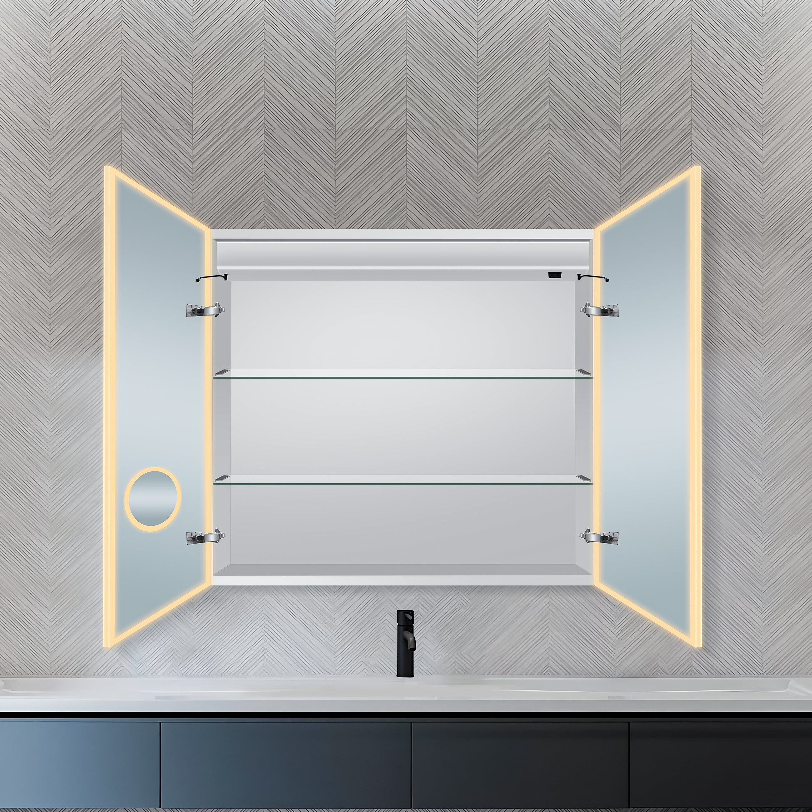 Dhalia LED Bathroom Medicine Cabinet with Defogger and Internal 3X Makeup Mirror - Available in 5 Sizes
