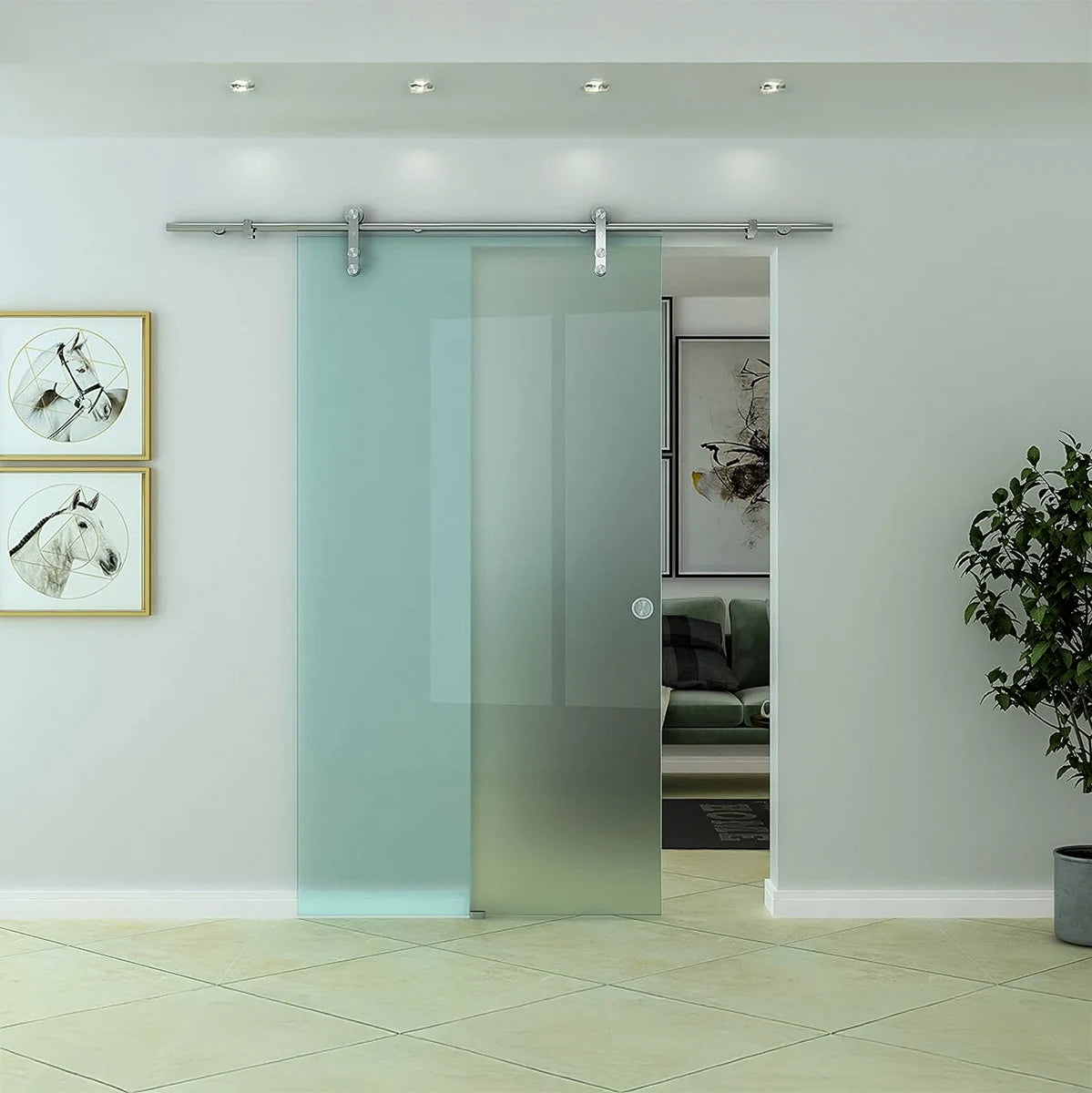 Dreamwerks 40 in. W X 79 in. H Sliding Glass Door with SS Pulley