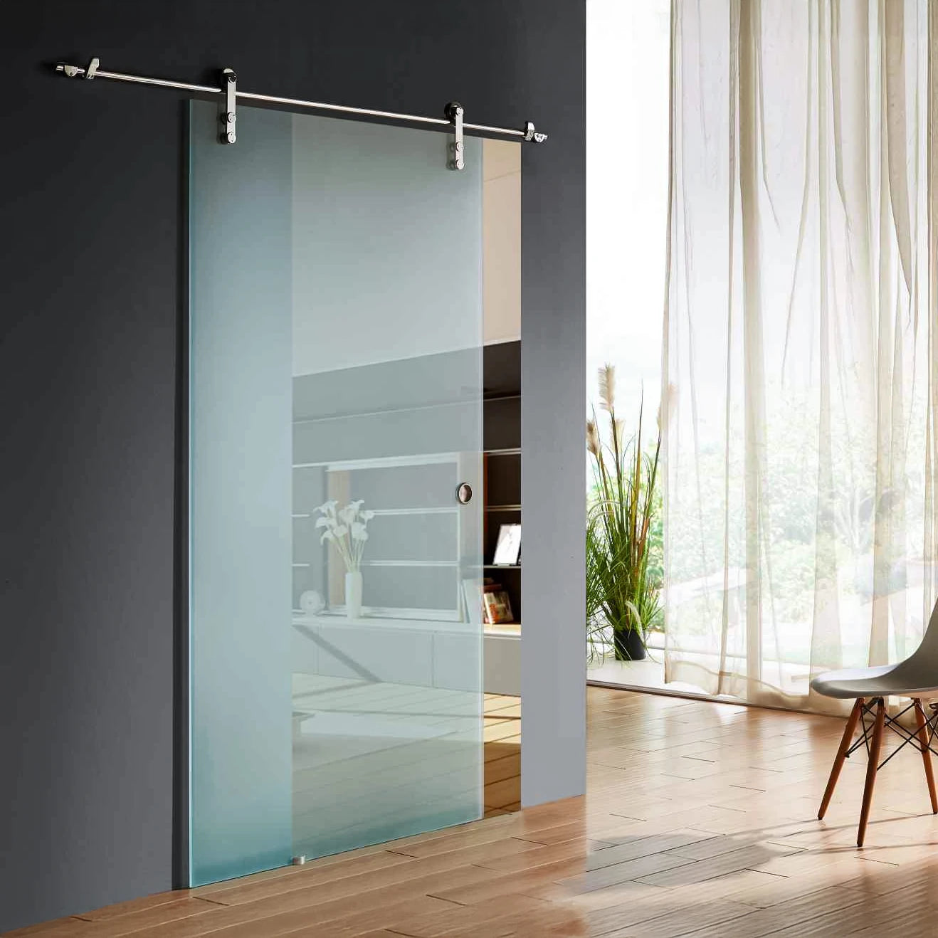 Dreamwerks 40 in. W X 79 in. H Sliding Glass Door with SS Pulley
