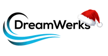 Dreamwerks Main logo with Christmas hat.