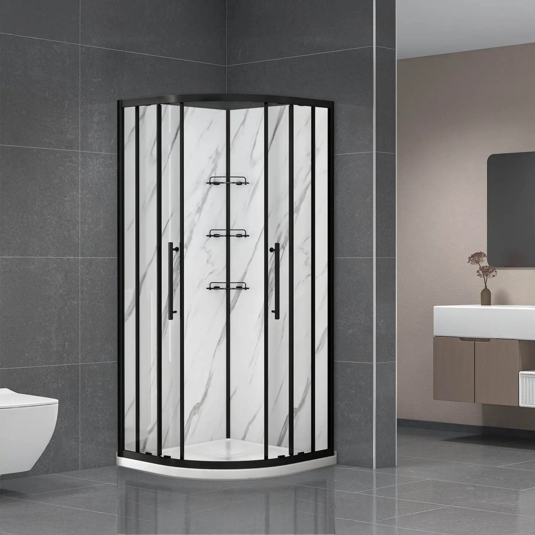 Monaco 36 in. W x 36 in. D x 75 in. H Round Black Shower Kit - Dreamwerks