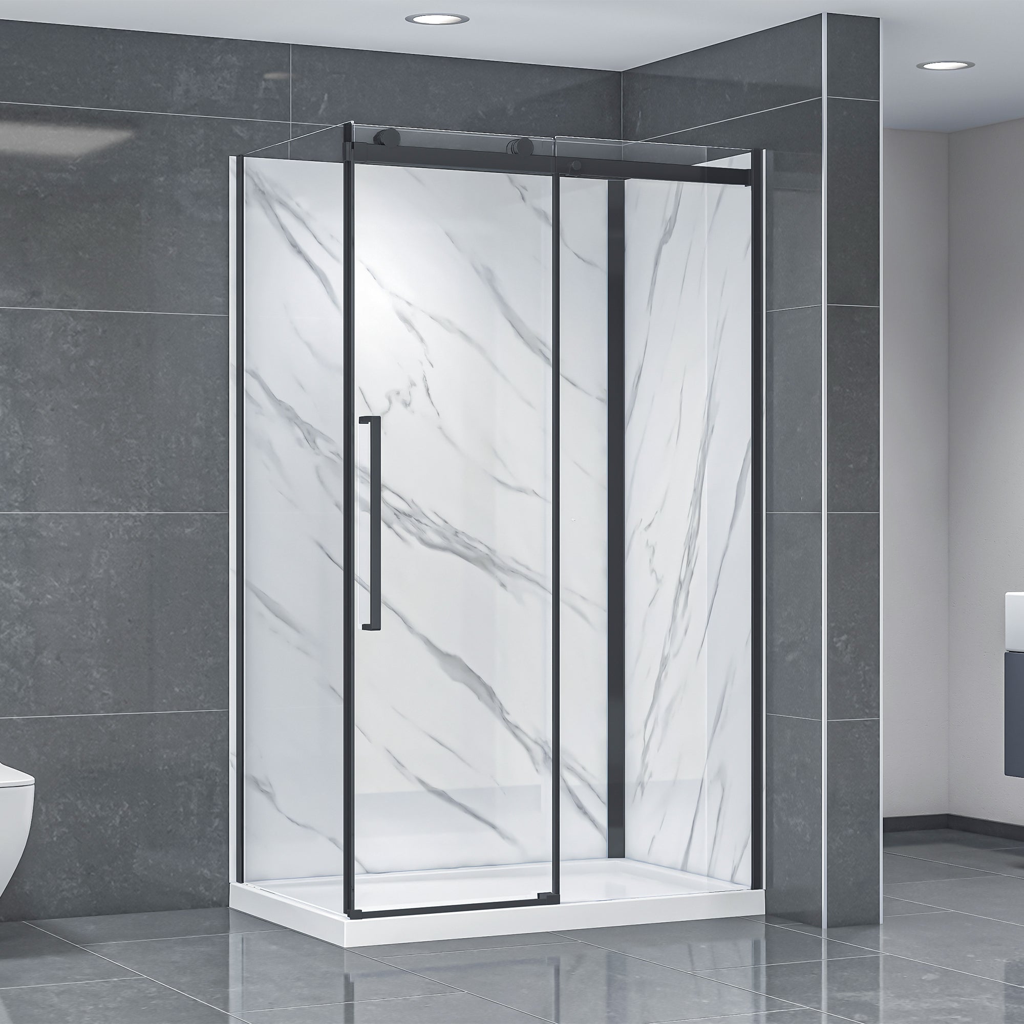 Bristol 48 in. W x 32 in. Complete Rectangular Shower Kit in Black, Chrome, or Brushed Nickel Finish
