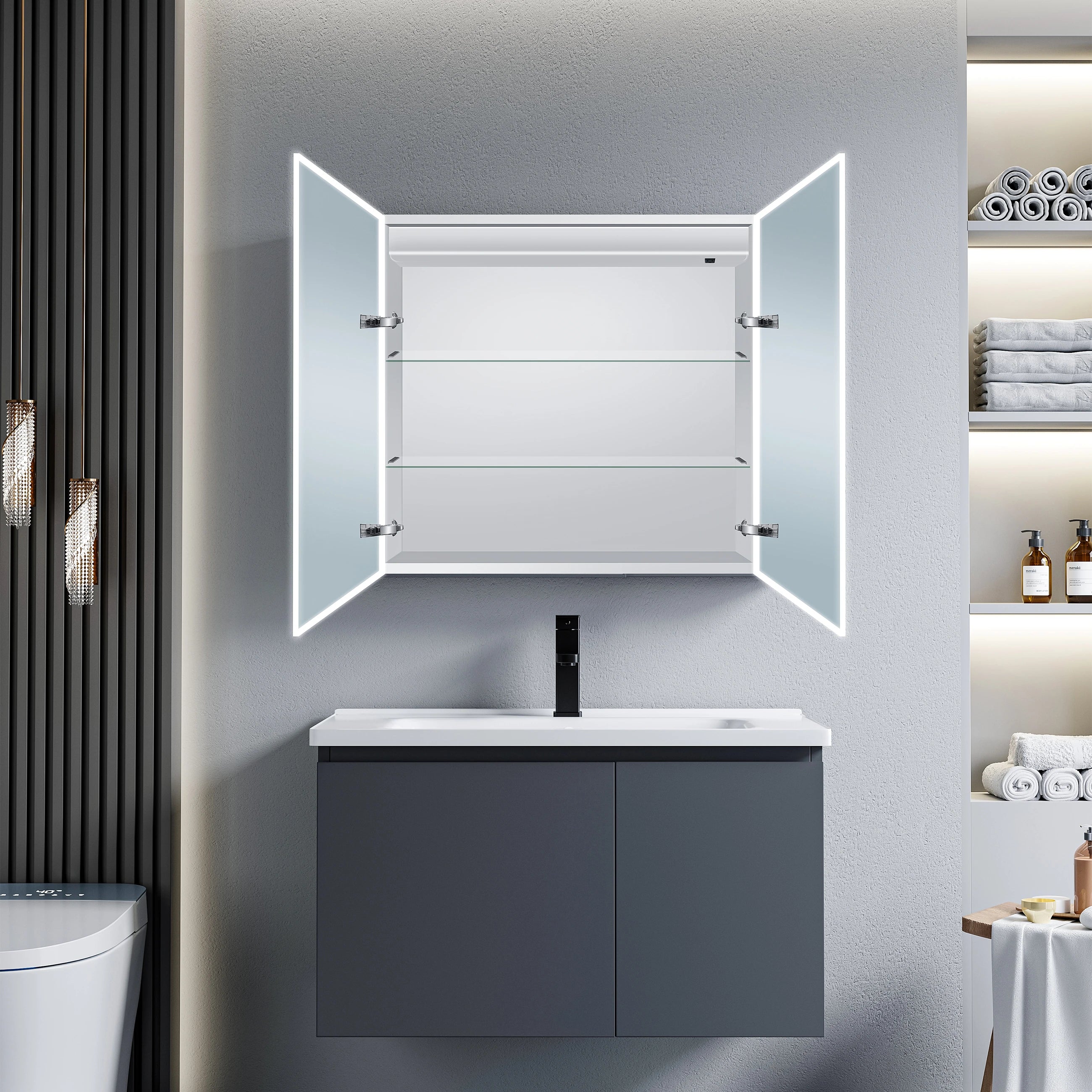 Dani 28"W X 28"H LED Medicine Cabinet with Mirrored Doors