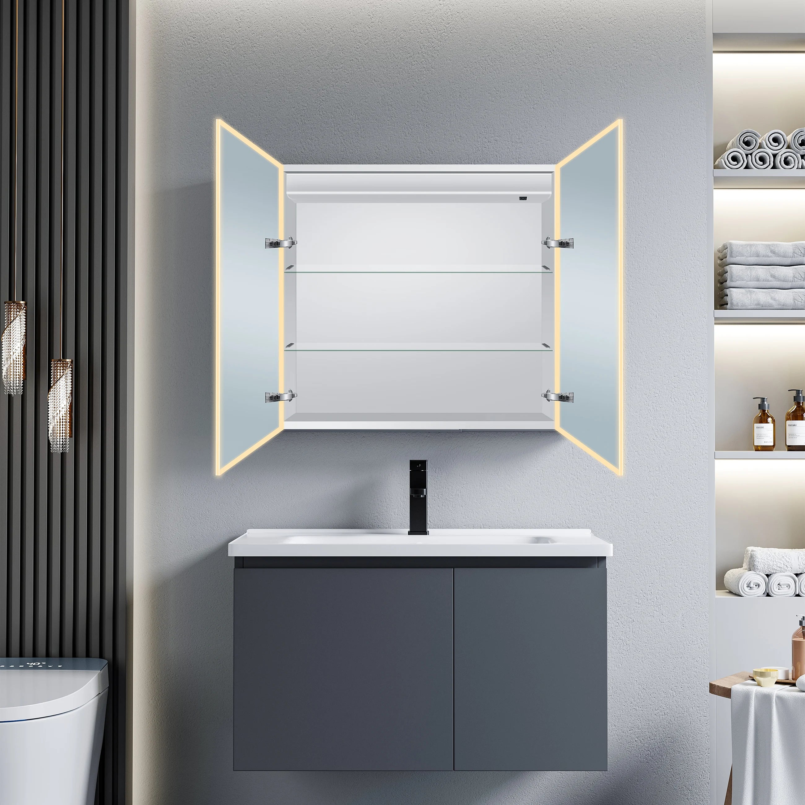 Dani 28"W X 28"H LED Medicine Cabinet with Mirrored Doors