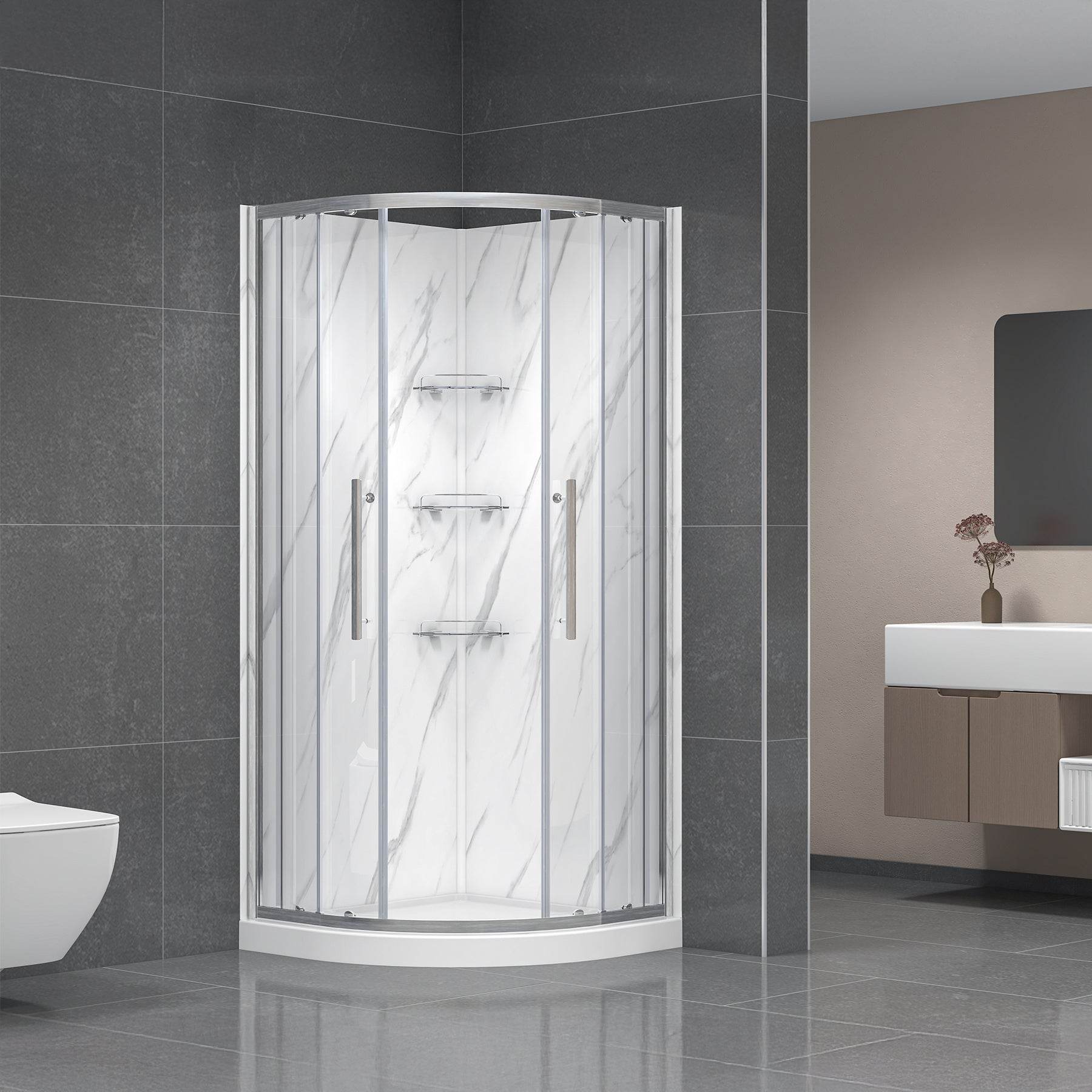 Monaco 36 in. W x 36 in. D x 75 in. H Round Brushed Nickel Shower Kit - Dreamwerks