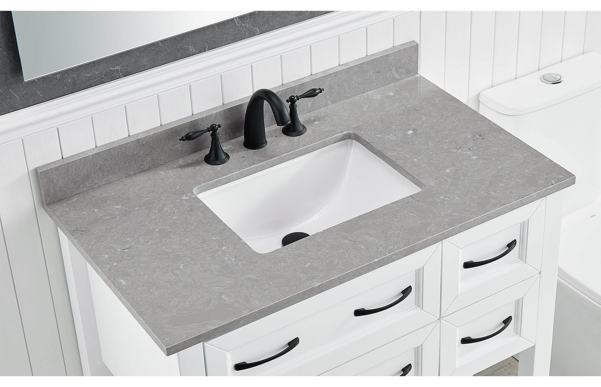 Amalfi 37"W x 22"D Engineered Marble Vanity Top with Rectangular Undermount Bowl