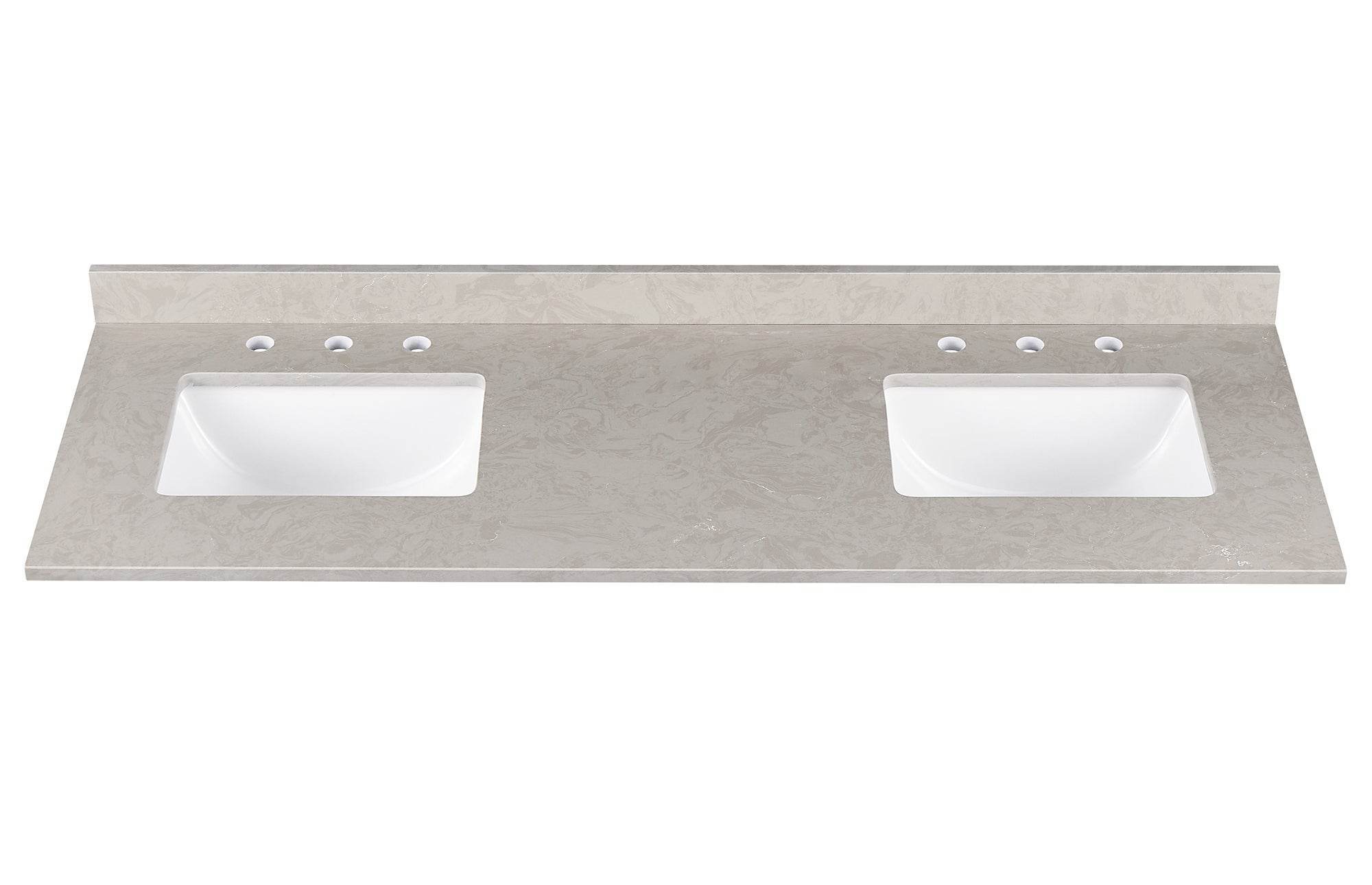 Amalfi 61"W x 22"D Engineered Marble Vanity Top with Rectangular 2x Undermount Bowls