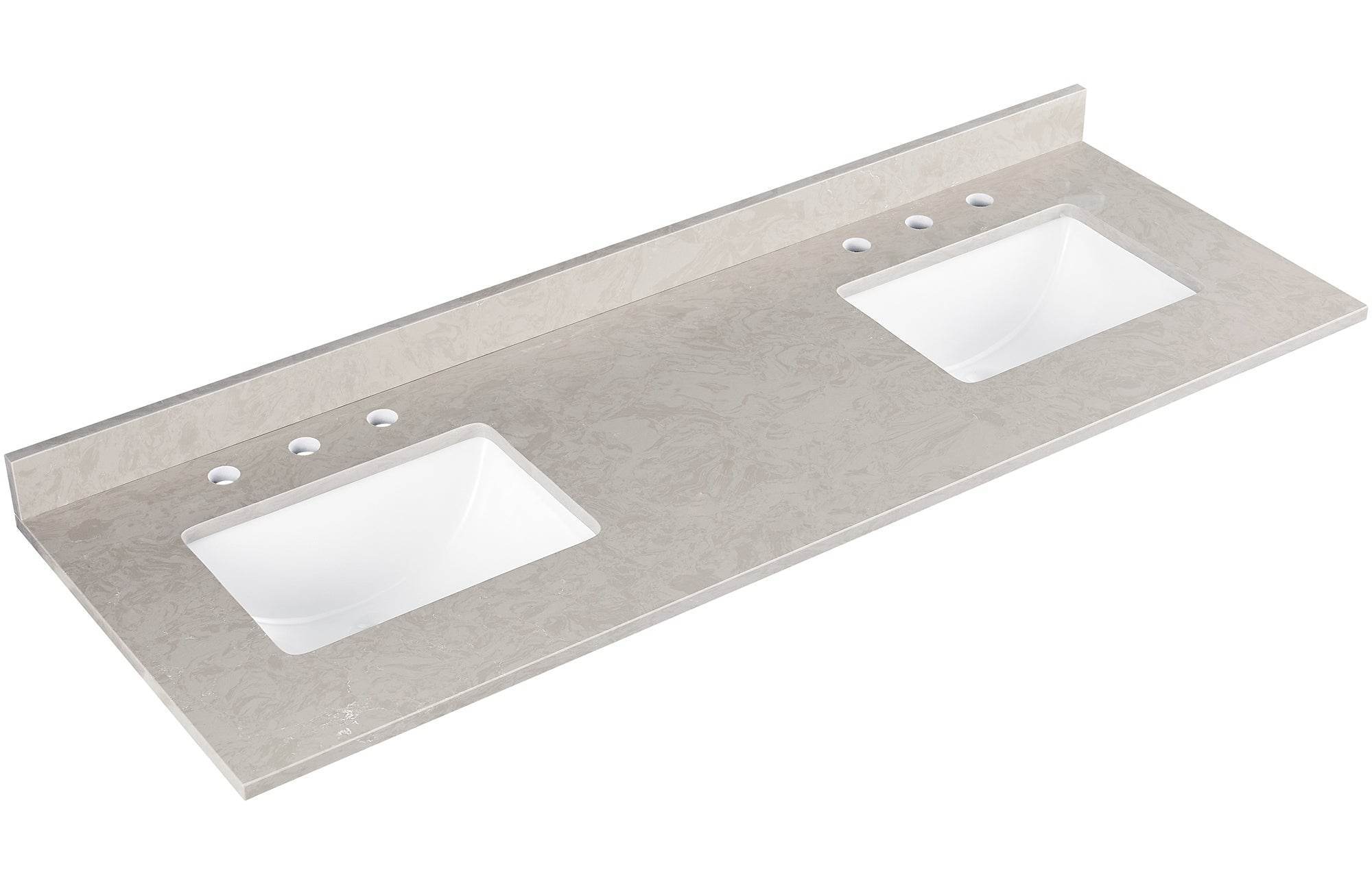 Amalfi 61"W x 22"D Engineered Marble Vanity Top with Rectangular 2x Undermount Bowls