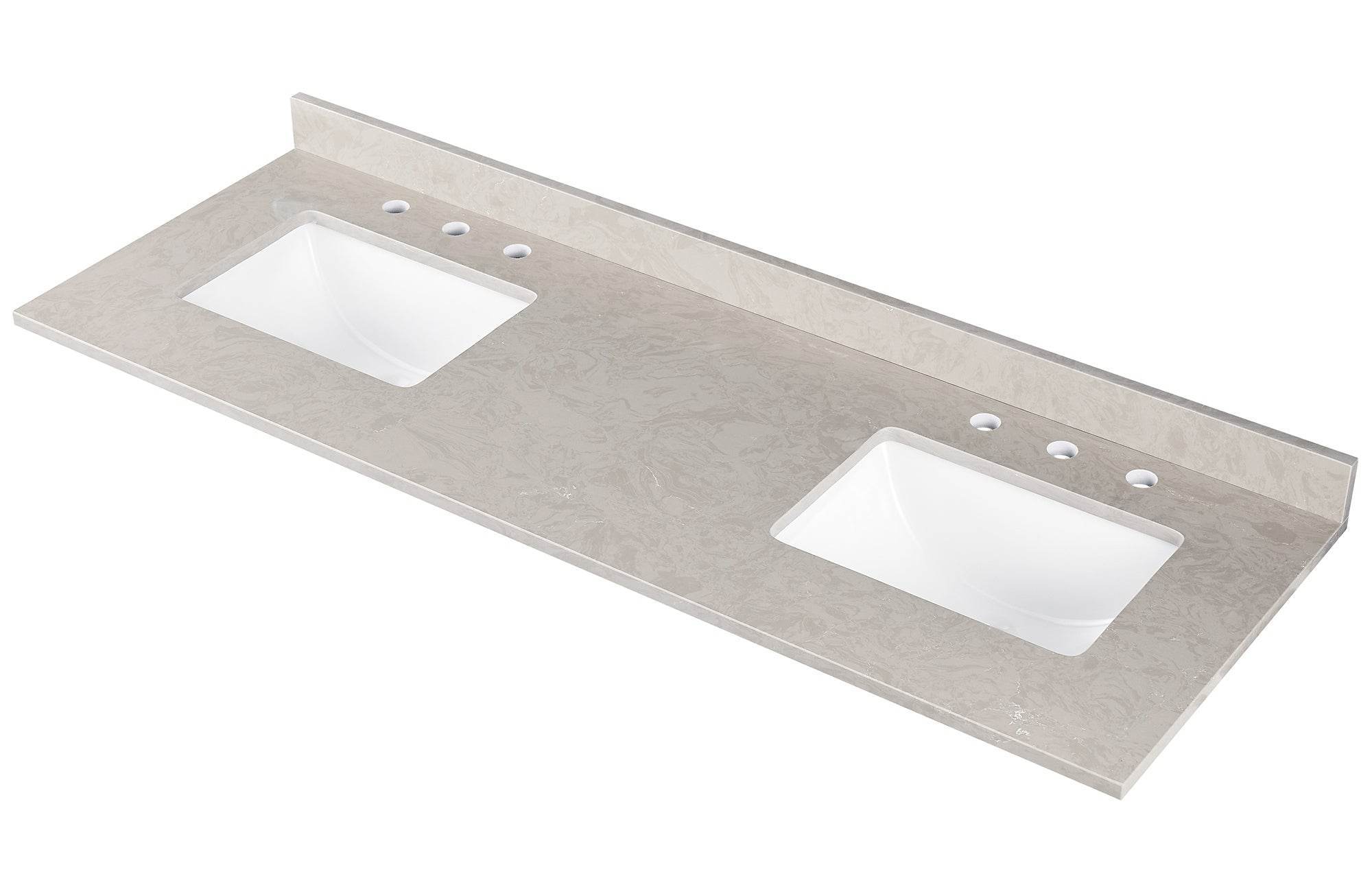 Amalfi 61"W x 22"D Engineered Marble Vanity Top with Rectangular 2x Undermount Bowls
