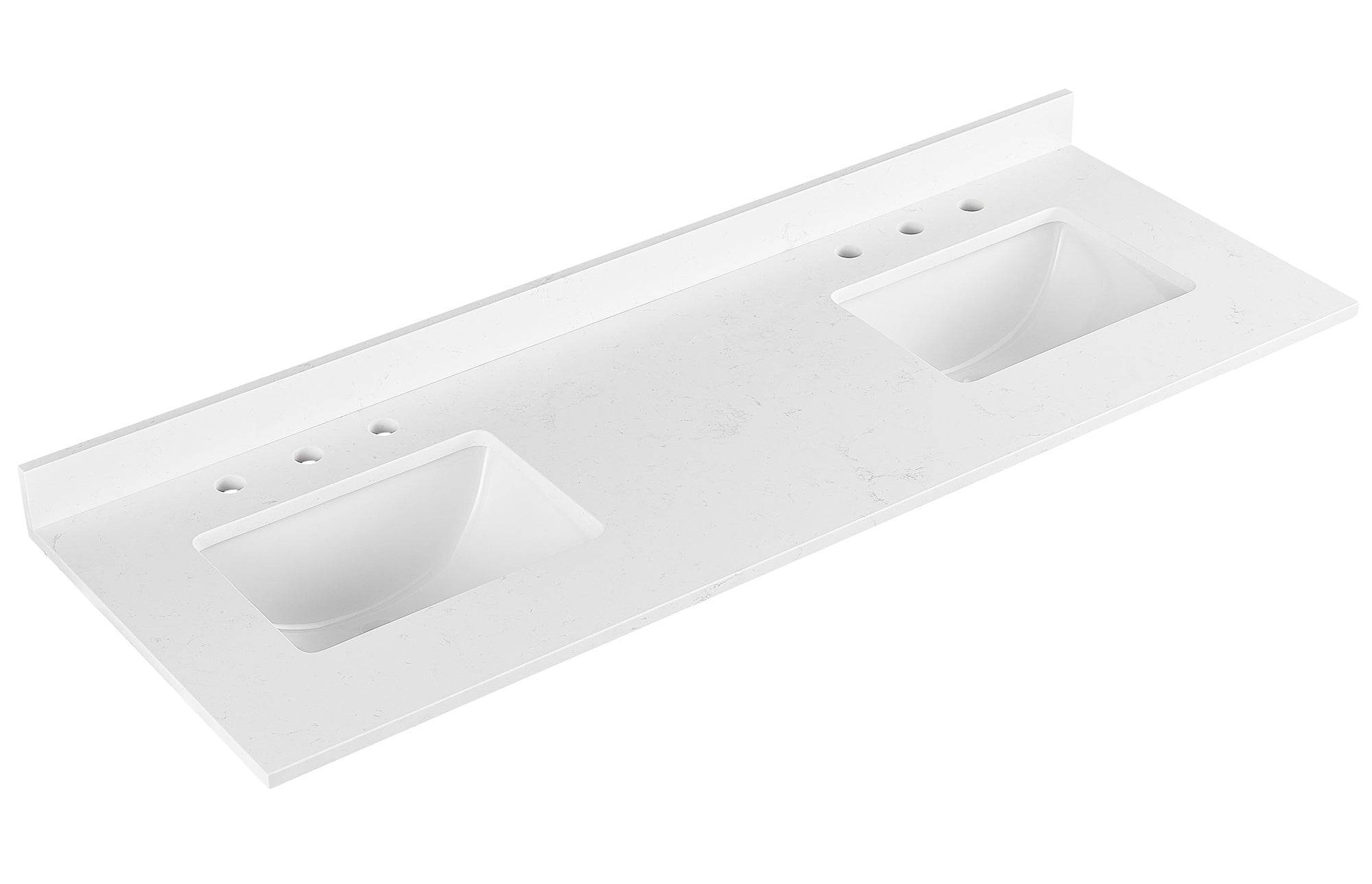 Amalfi 61"W x 22"D Engineered Marble Vanity Top with Rectangular 2x Undermount Bowls