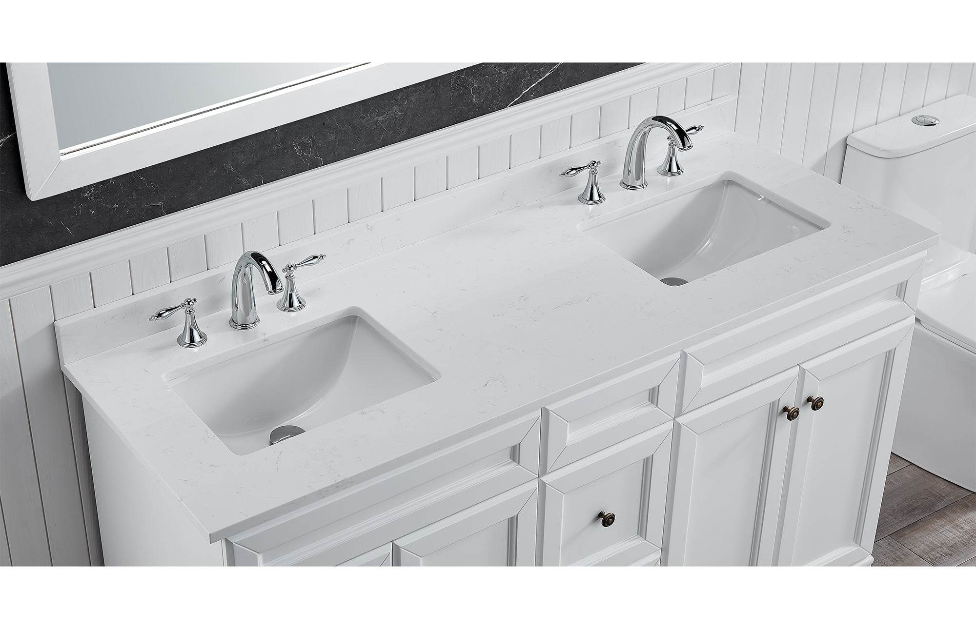 Amalfi 61"W x 22"D Engineered Marble Vanity Top with Rectangular 2x Undermount Bowls