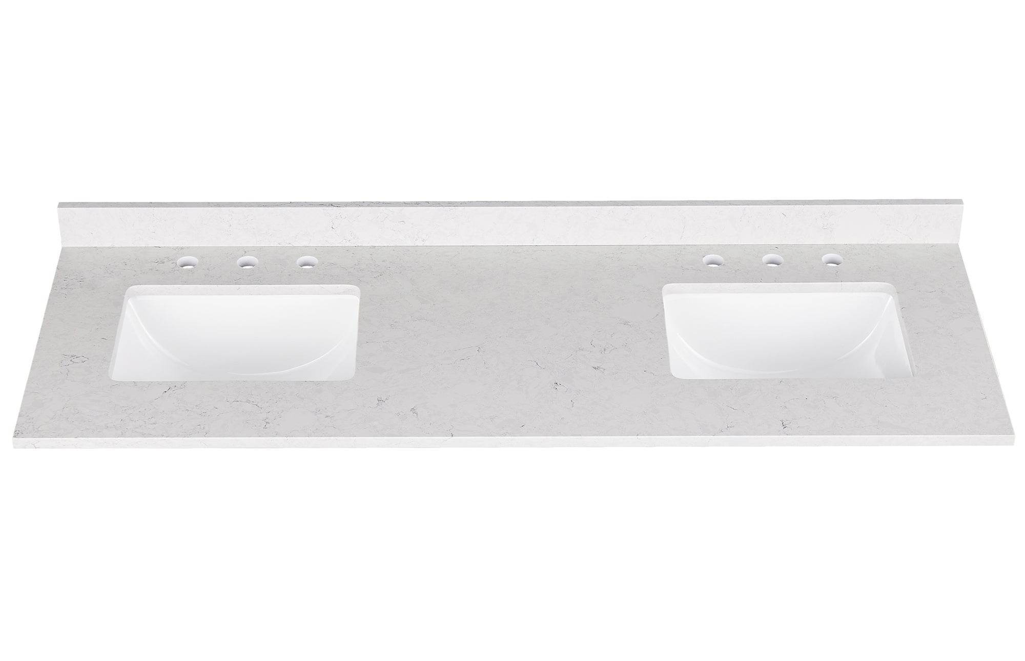 Amalfi 61"W x 22"D Engineered Marble Vanity Top with Rectangular 2x Undermount Bowls