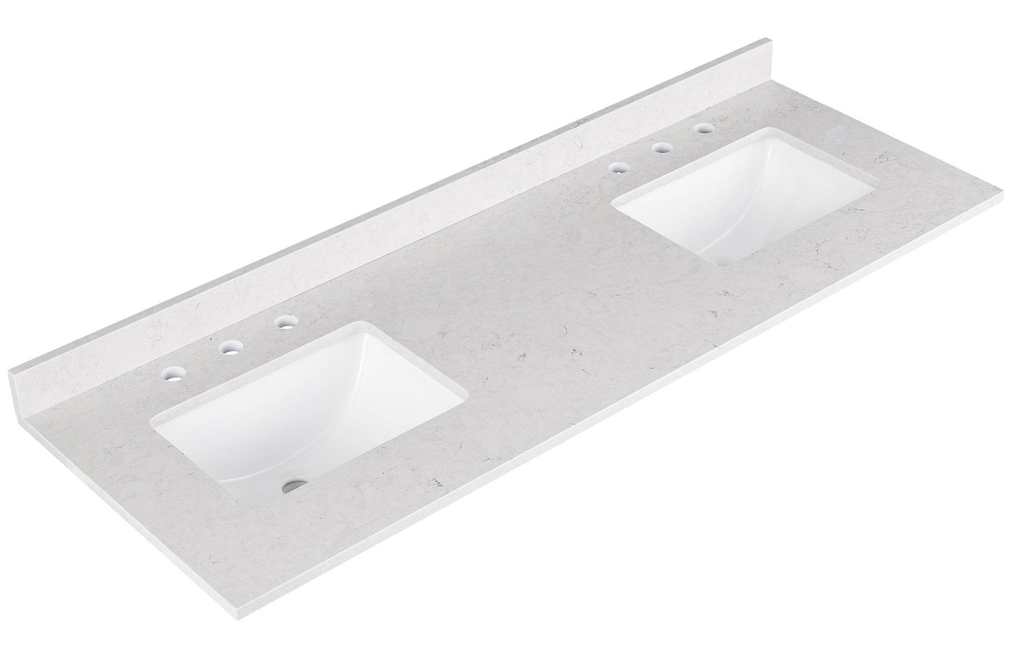 Amalfi 61"W x 22"D Engineered Marble Vanity Top with Rectangular 2x Undermount Bowls