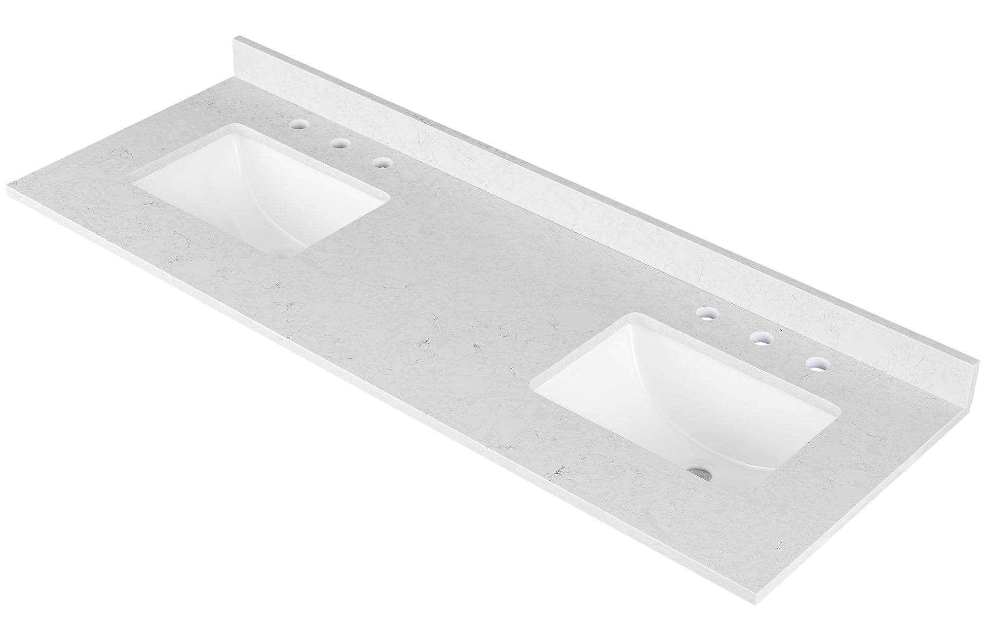 Amalfi 61"W x 22"D Engineered Marble Vanity Top with Rectangular 2x Undermount Bowls