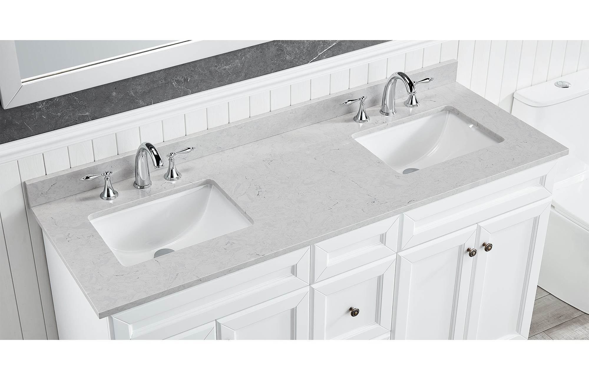 Amalfi 61"W x 22"D Engineered Marble Vanity Top with Rectangular 2x Undermount Bowls