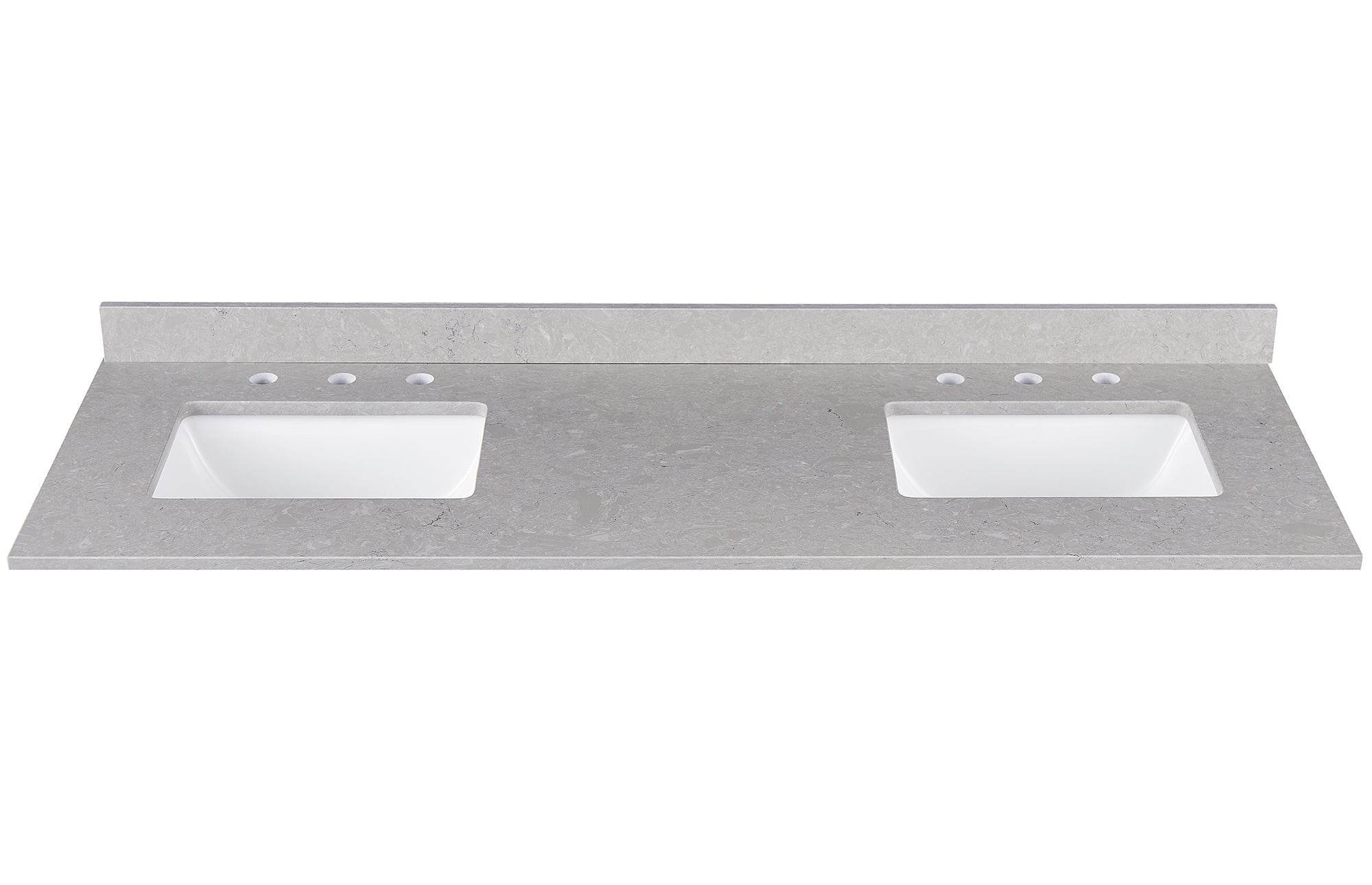 Amalfi 61"W x 22"D Engineered Marble Vanity Top with Rectangular 2x Undermount Bowls