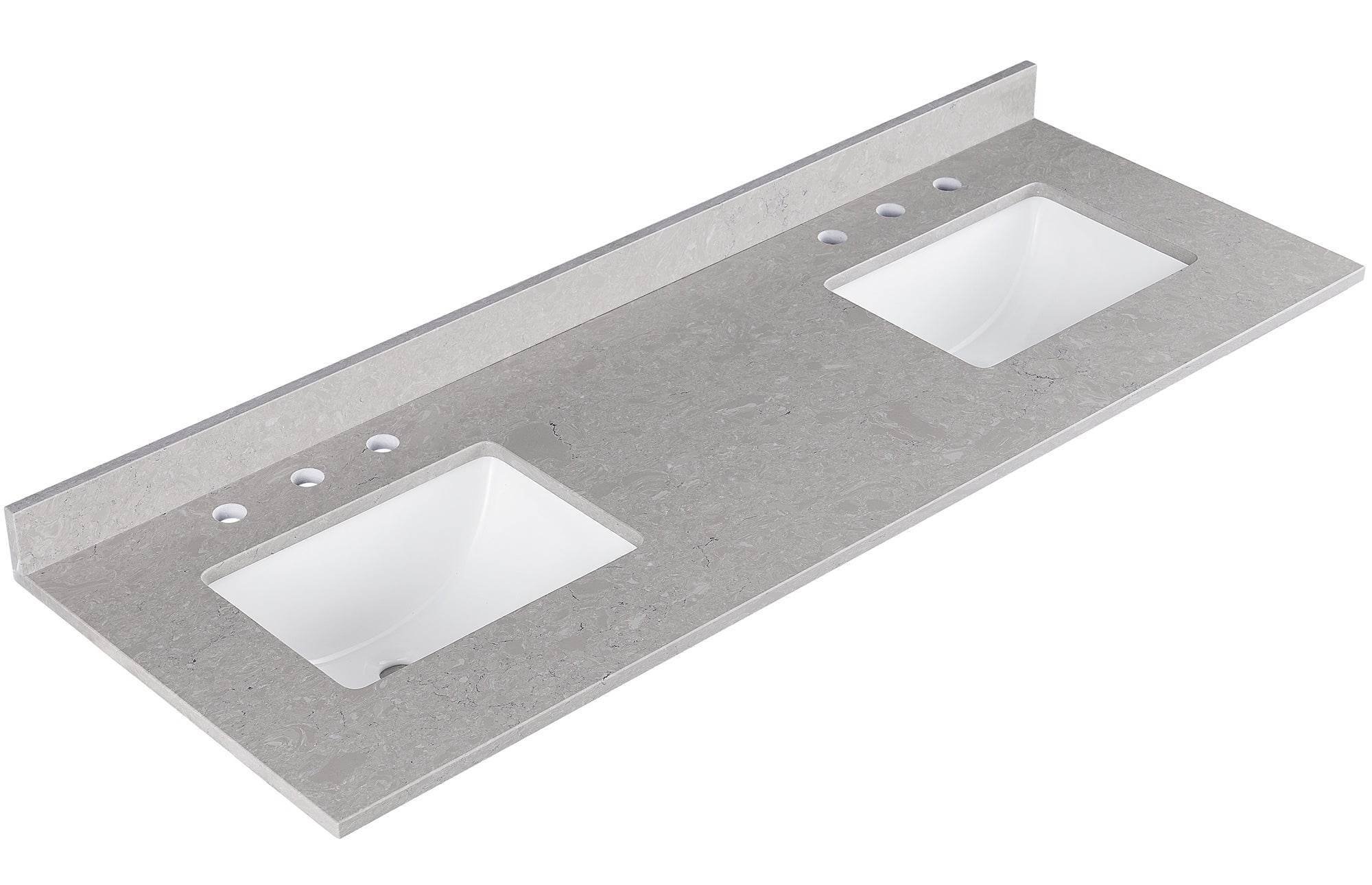 Amalfi 61"W x 22"D Engineered Marble Vanity Top with Rectangular 2x Undermount Bowls