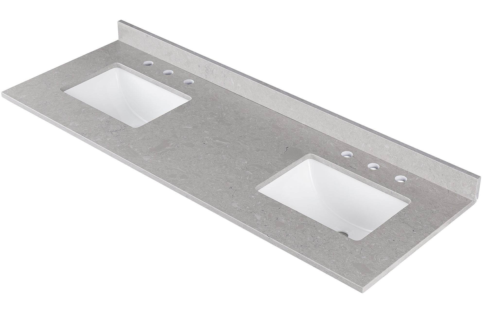 Amalfi 61"W x 22"D Engineered Marble Vanity Top with Rectangular 2x Undermount Bowls