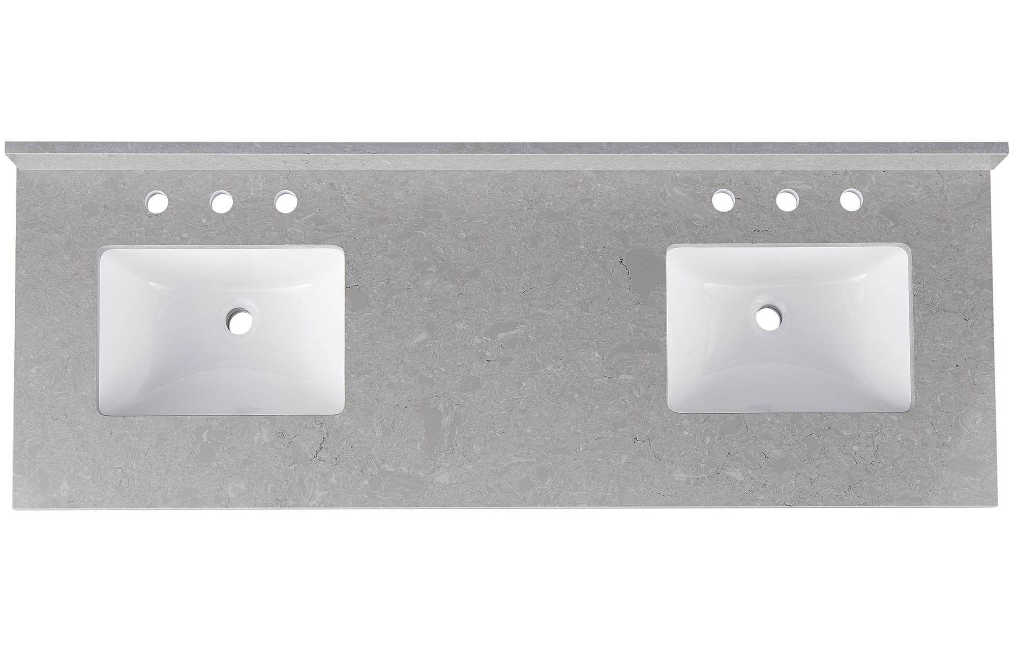 Amalfi 61"W x 22"D Engineered Marble Vanity Top with Rectangular 2x Undermount Bowls